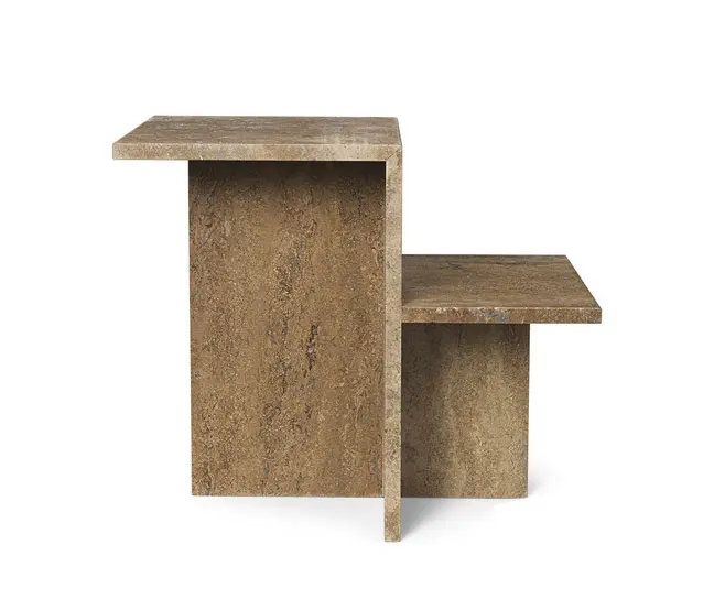 ferm LIVING - Distinct Side Table - Dark Brown Travertine