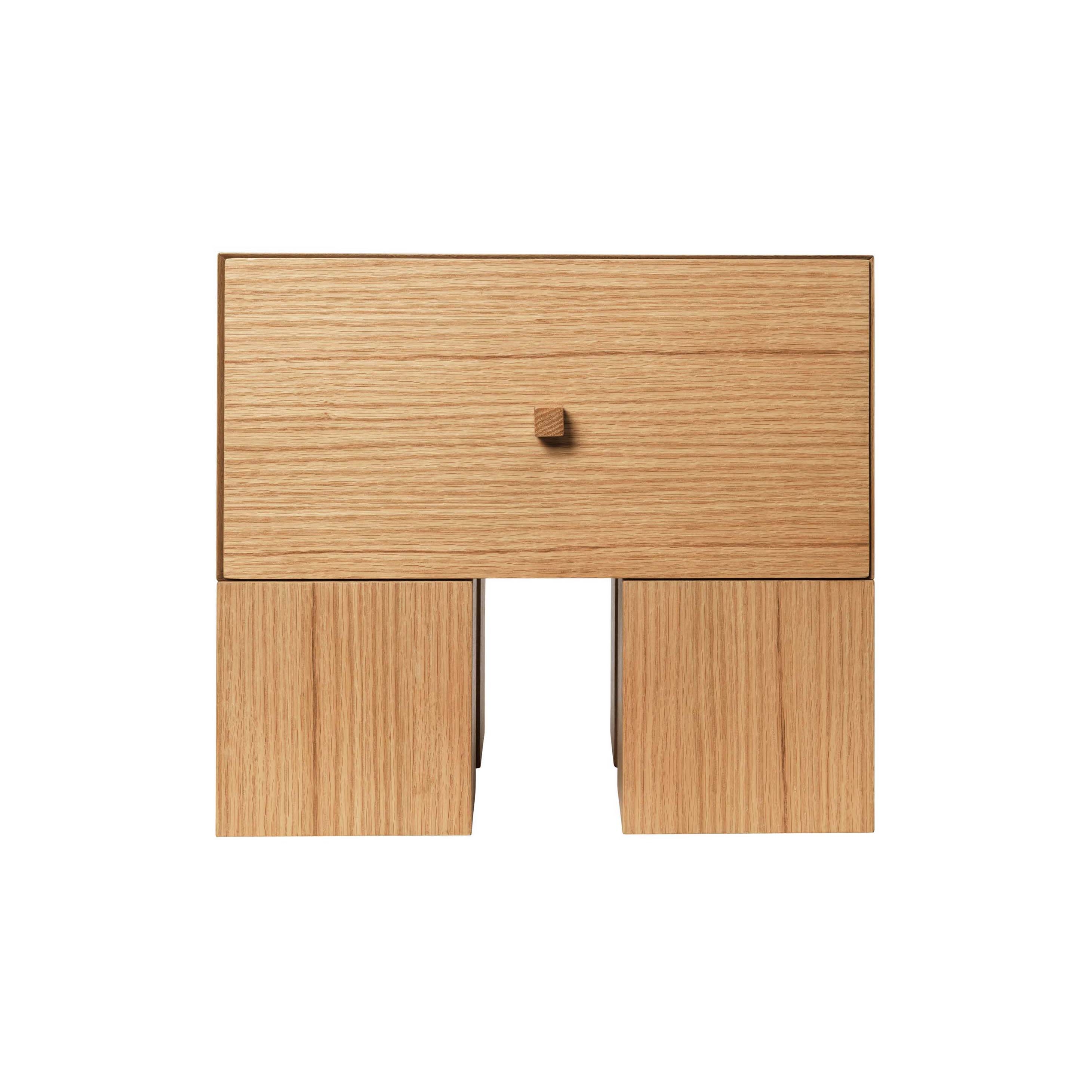 Display product Kuben Bedside Table 1x1 - Natural Oak Veneer from manufacturer ferm LIVING