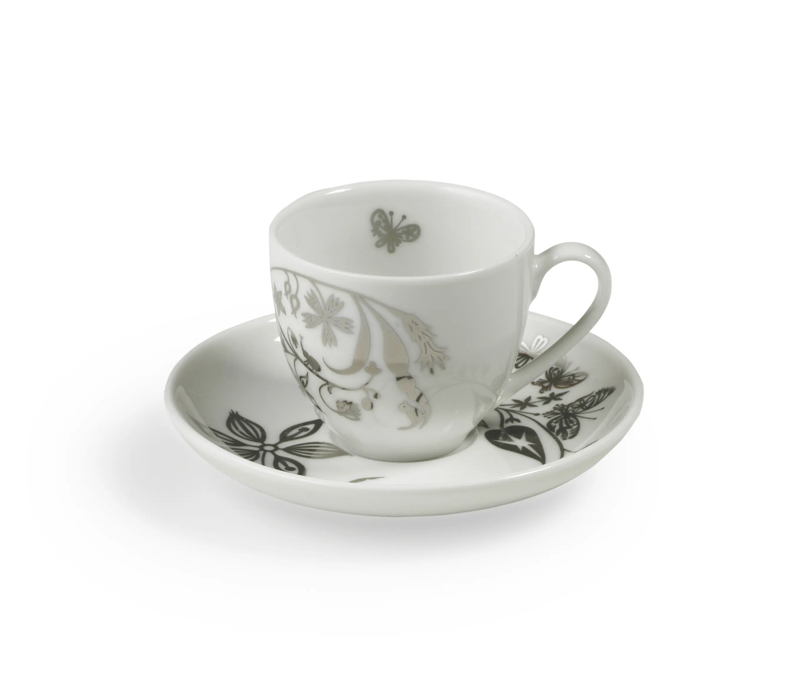 Authentics - TABLESTORIES PLATINUM espresso cup with saucer "Butterfly Play"