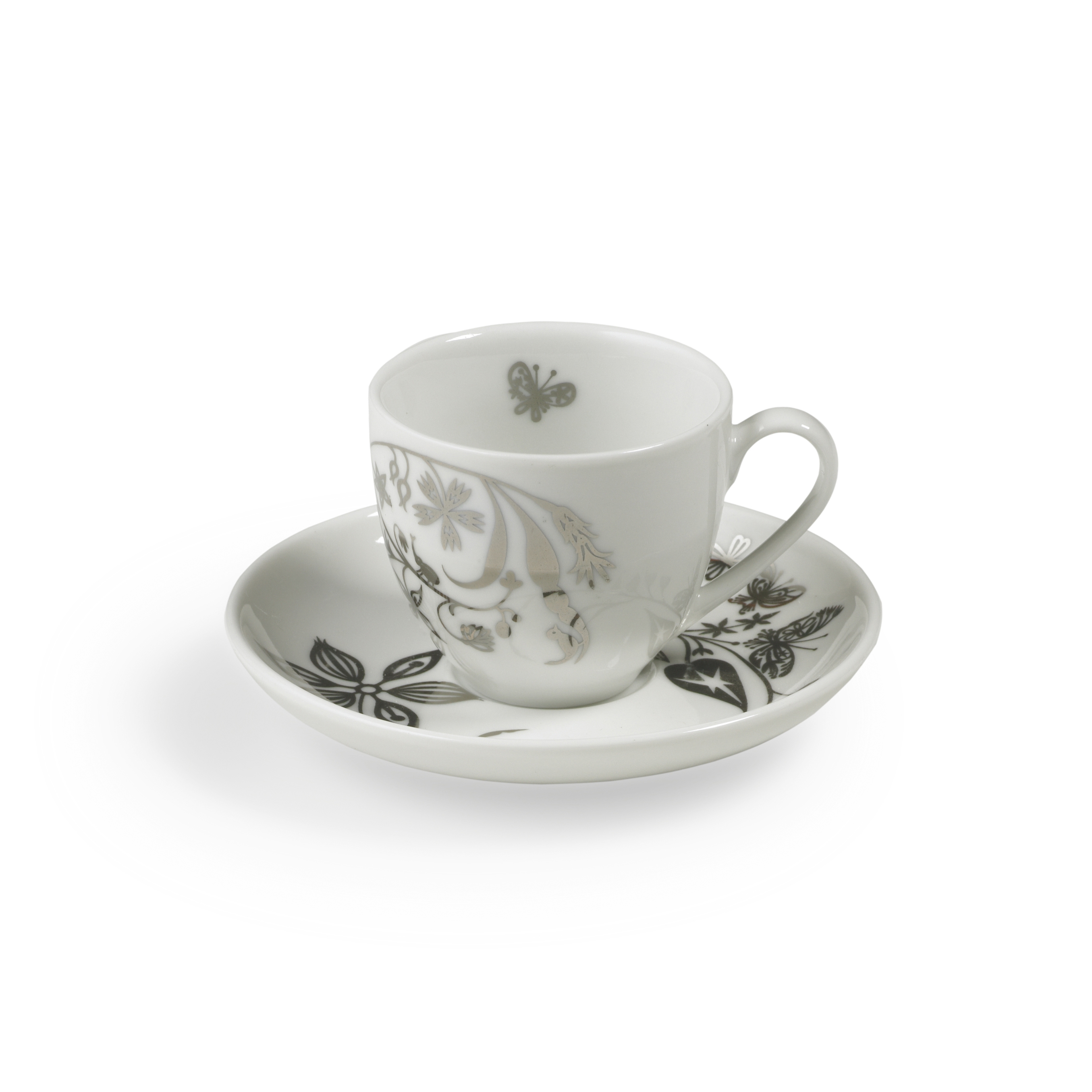 TABLESTORIES PLATINUM espresso cup with saucer "Butterfly Play"