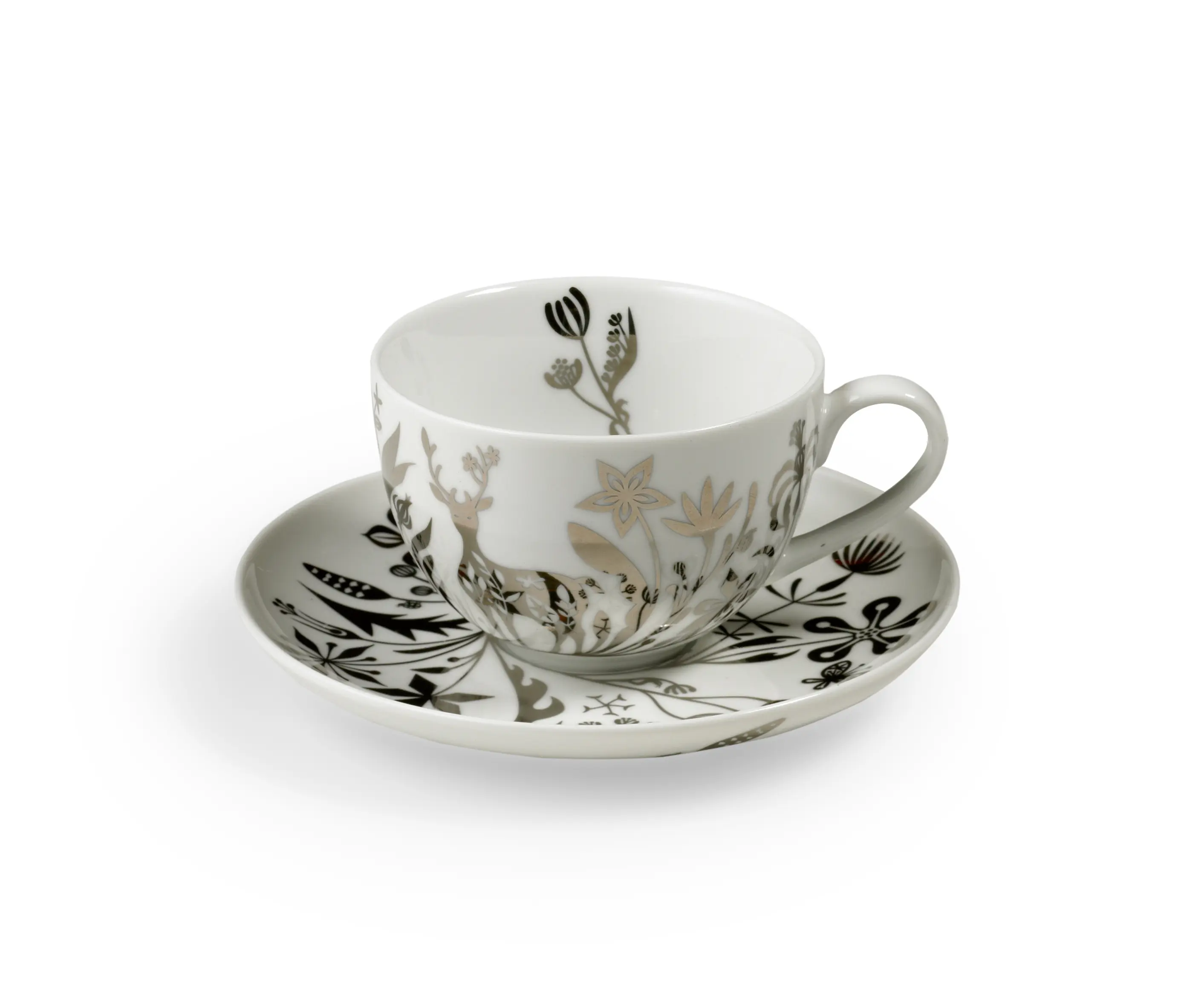 Authentics - TABLESTORIES PLATINUM Kaffeetasse mit Untertasse "Deer Flowers"
