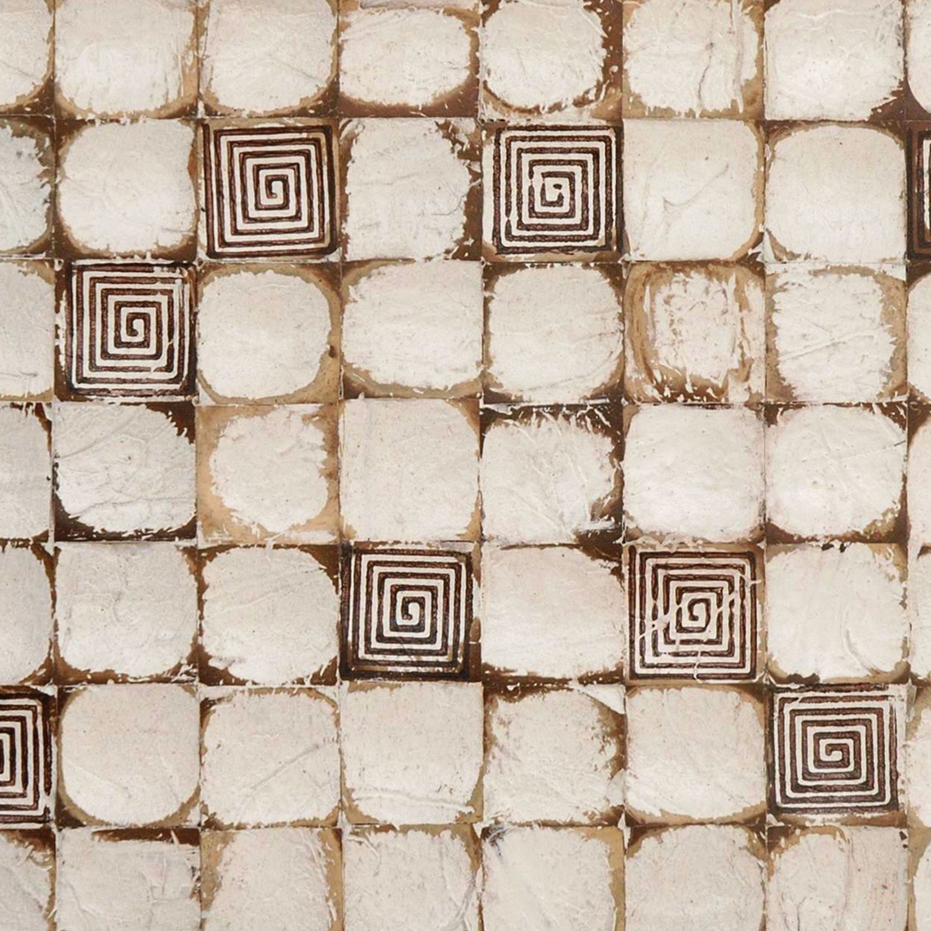 Cocomosaic wall tiles white patina with square brown stamp