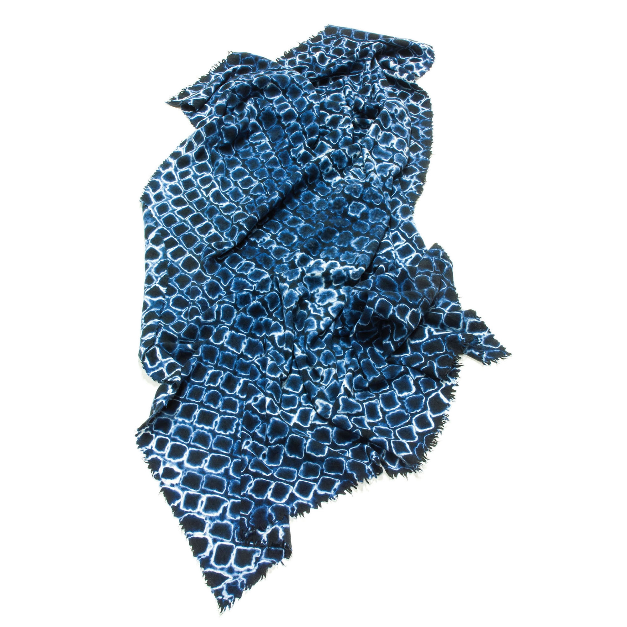 Cashmere - Wool Throw Dark Blue | White