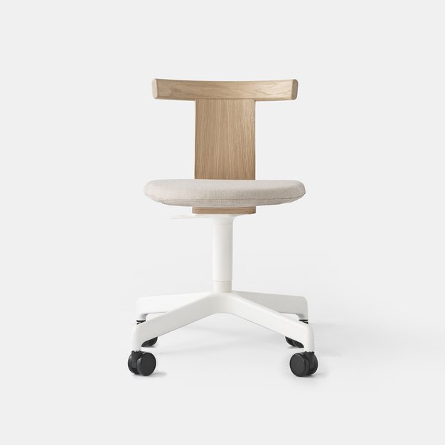 Jiro Swivel Chair Natural - White Base with Casters - Upholstered