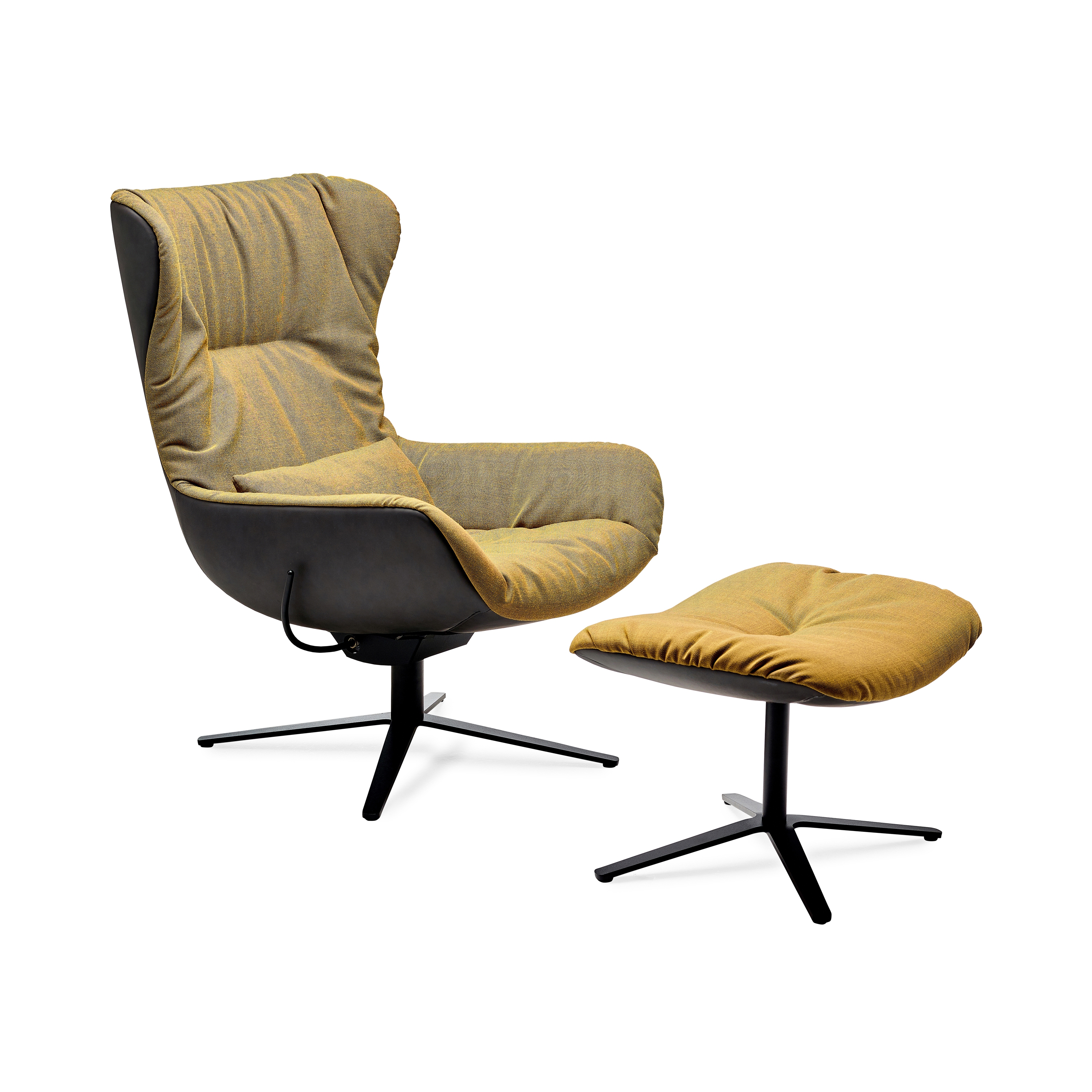 Display product Leya | Wingback Chair with x-base frame with rocker / tilting mechanism & Ottoman from manufacturer FREIFRAU MANUFAKTUR