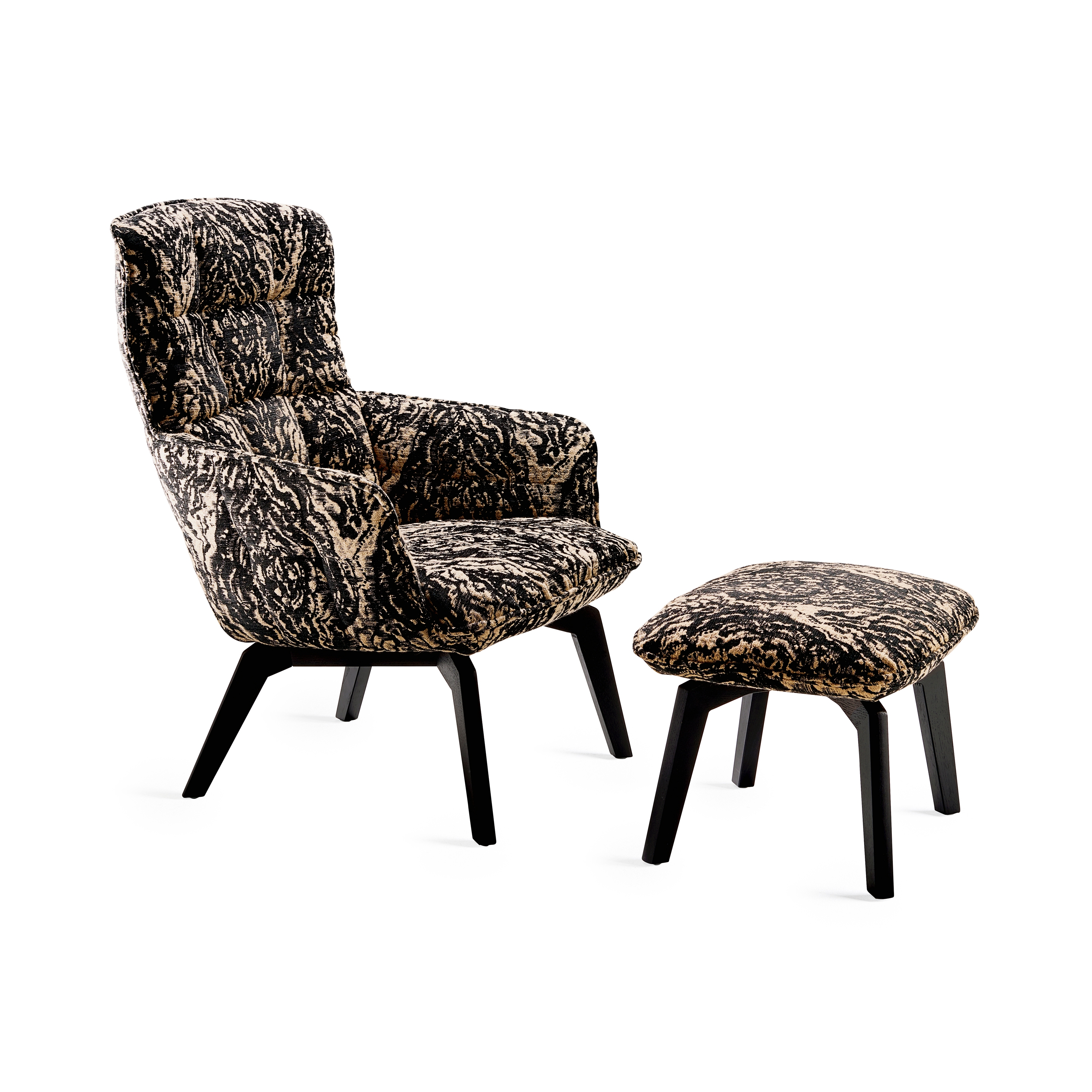 Display product Marla | Easy Chair High with wooden frame and Ottoman from manufacturer FREIFRAU MANUFAKTUR