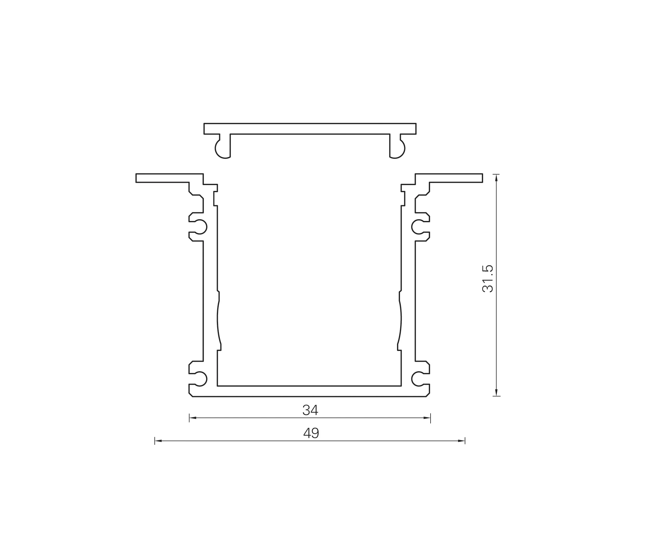 UNEX - Aluminium Profiles 34.0 x 31.5 mm with collar