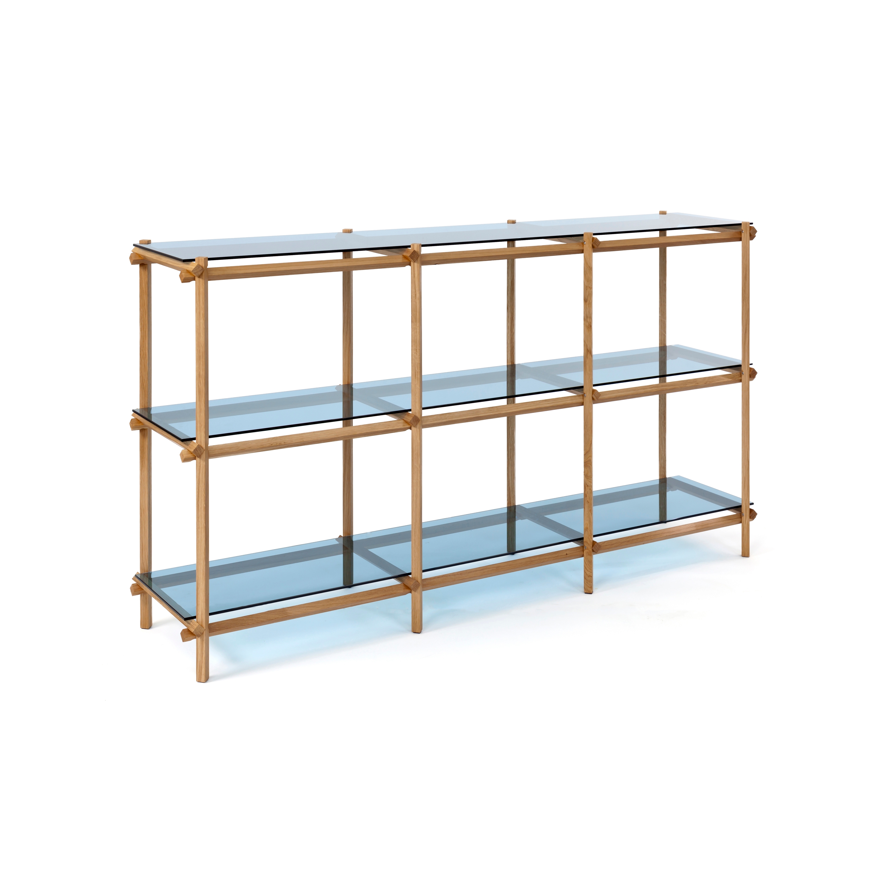 Display product Angled Cabinet | oak | blue glass from manufacturer Vij5