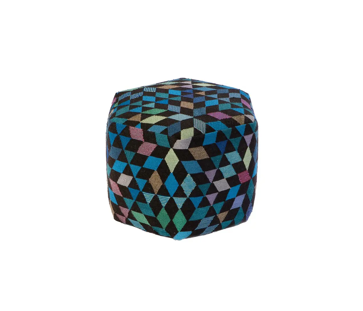 GOLRAN 1898 - Triangles Pouf Diamond medallion blue-green high