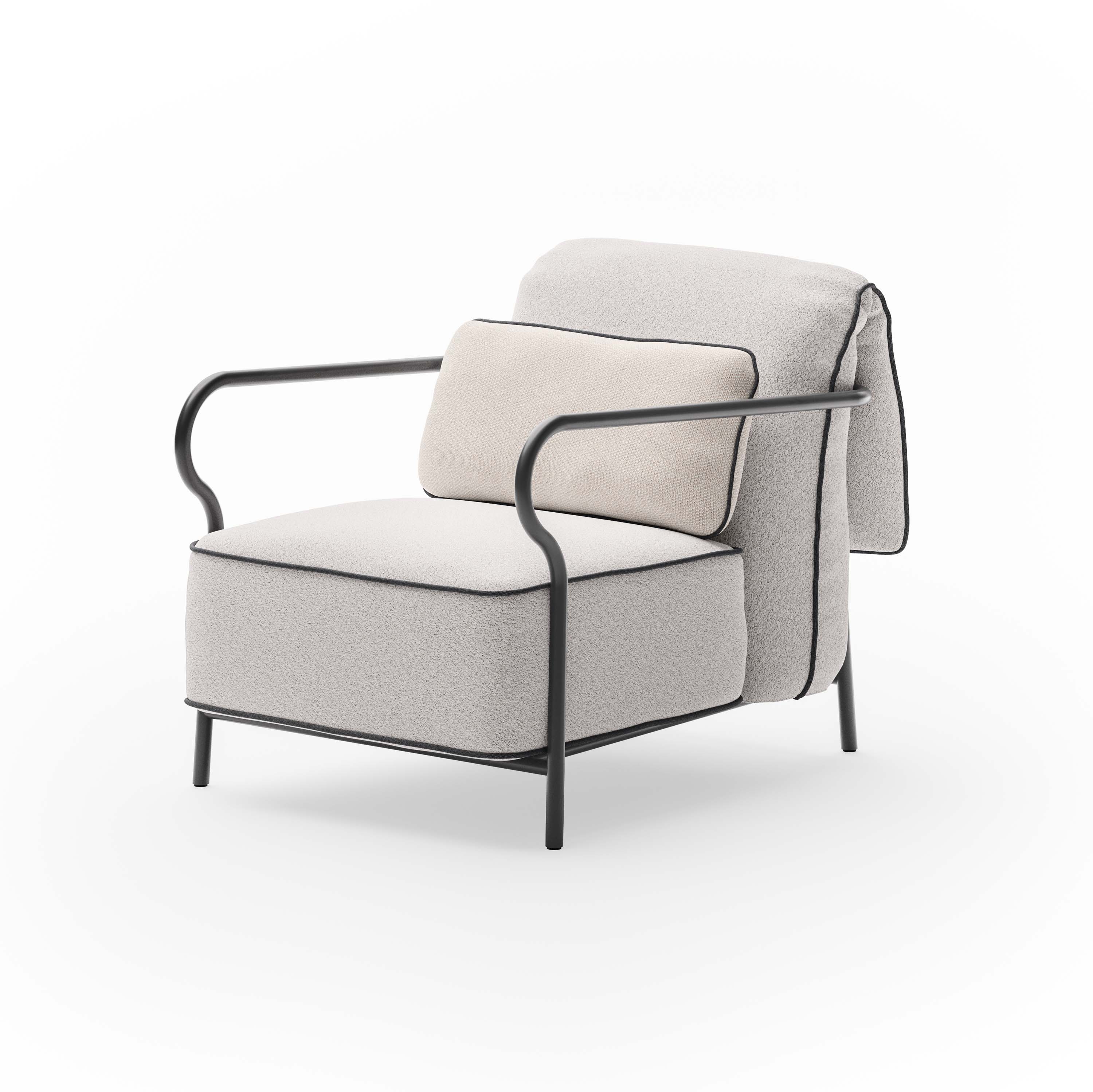 Armchair with seat and backrest cushion