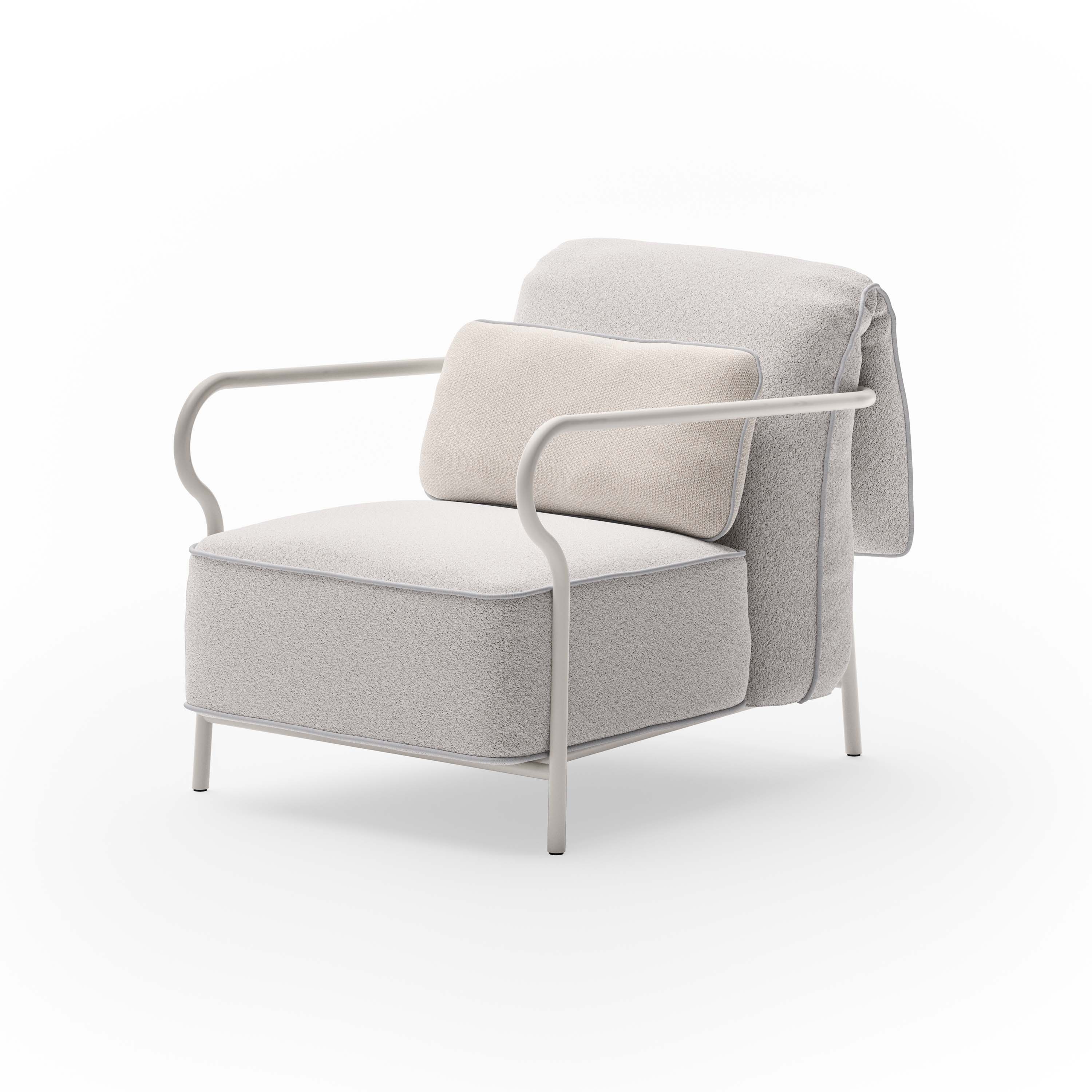 Armchair with seat and backrest cushion