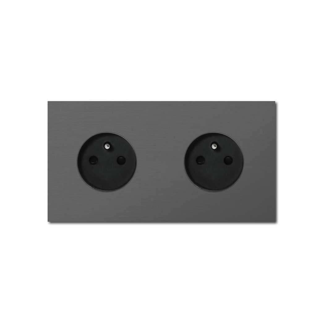 Power outlet - brushed volcanic grey - 2-gang