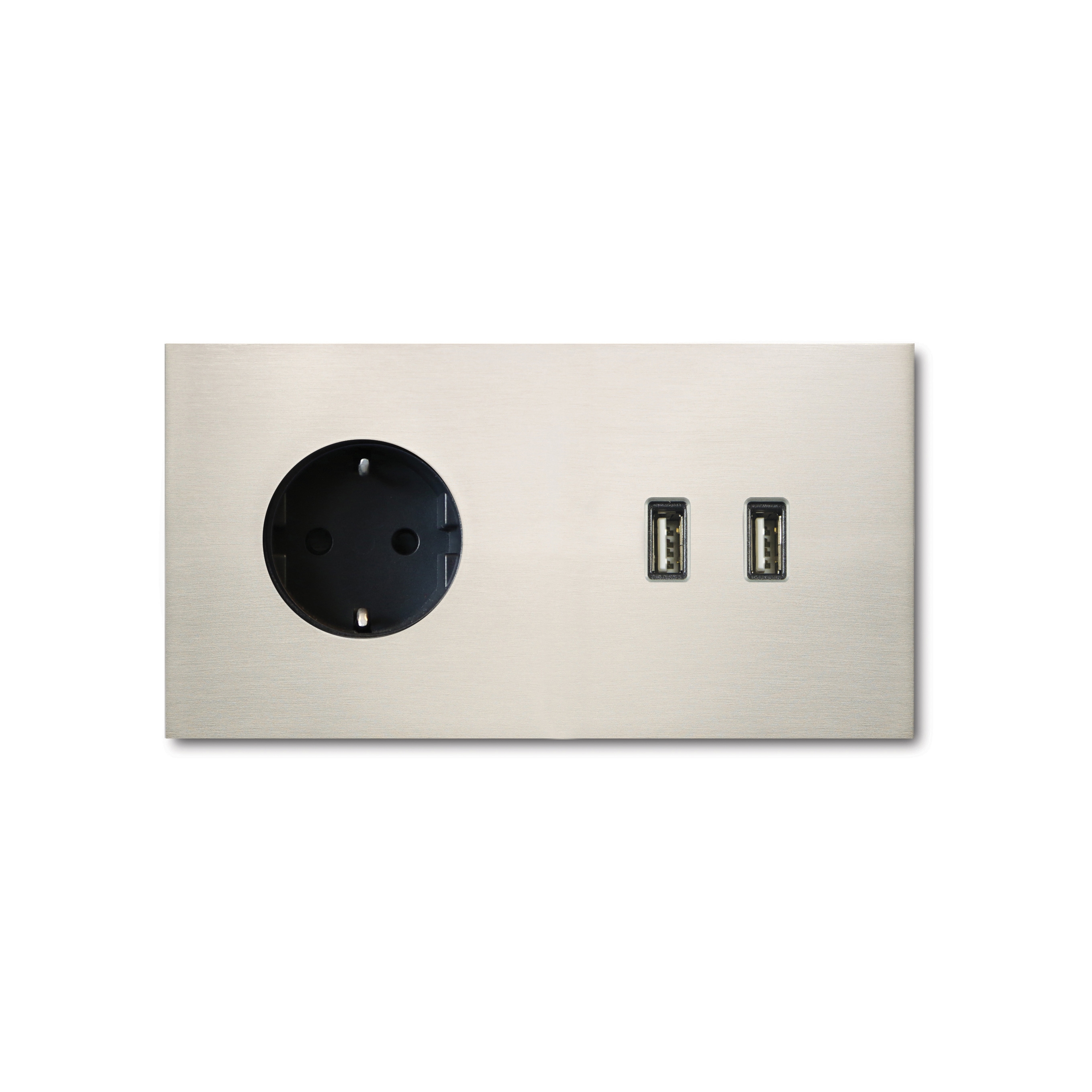 Display product Power USB outlet - brushed nickel - 2-gang from manufacturer Basalte