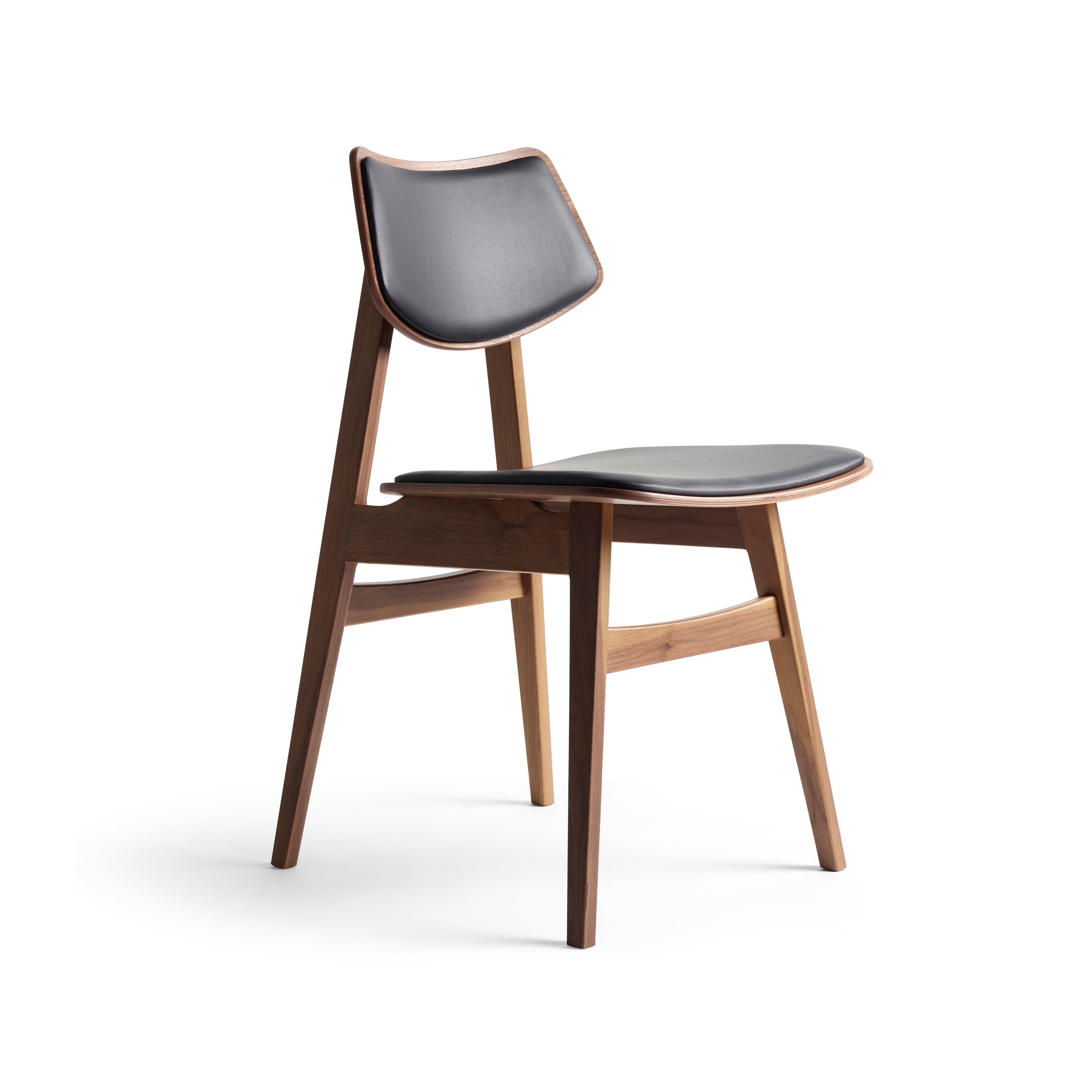 1960 Wood Chair Seat and backrest offset upholstery, Natural Walnut