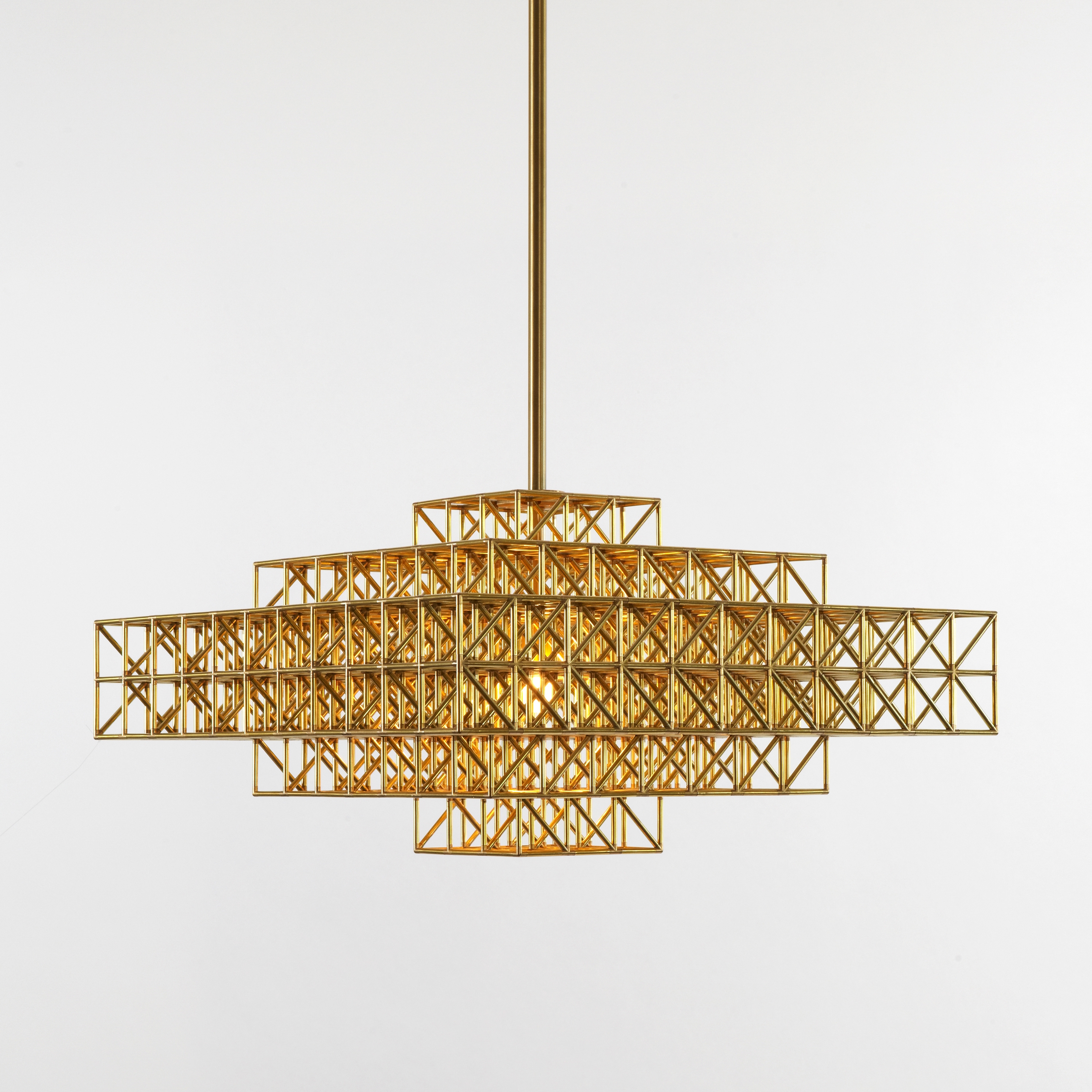 Display product Gridlock Pendant - 1912 (Raw brass) from manufacturer Roll & Hill