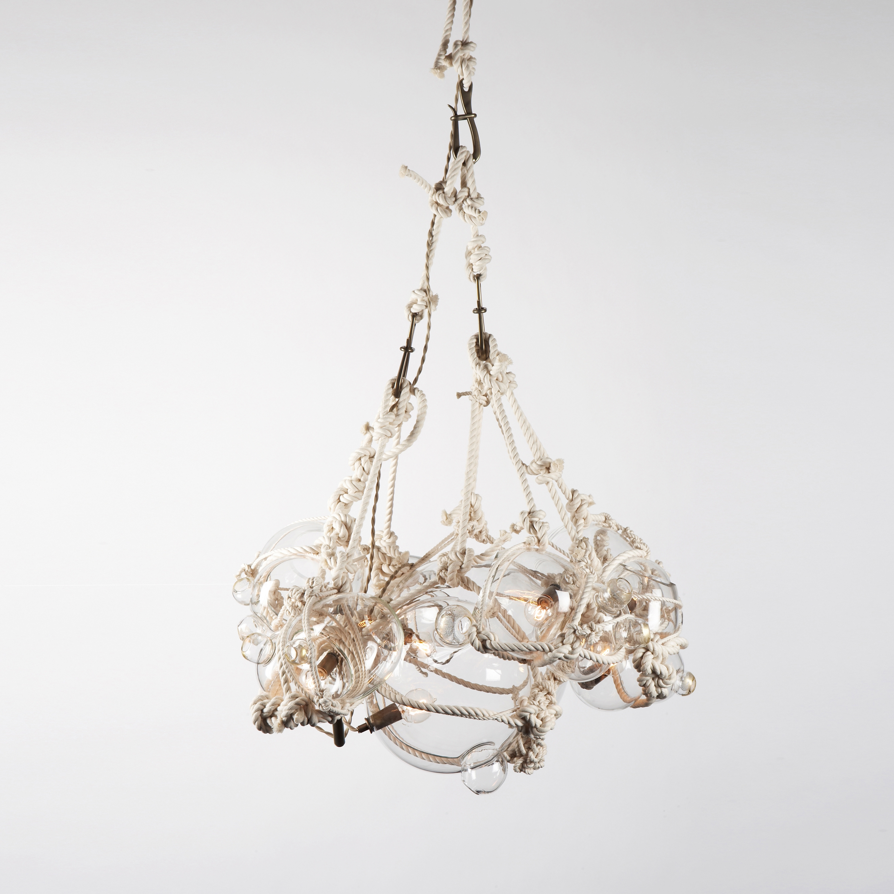 Display product Knotty Bubbles Chandelier - 1 Lg, 6 Sm Bubbles (Natural/Clear) from manufacturer Roll & Hill