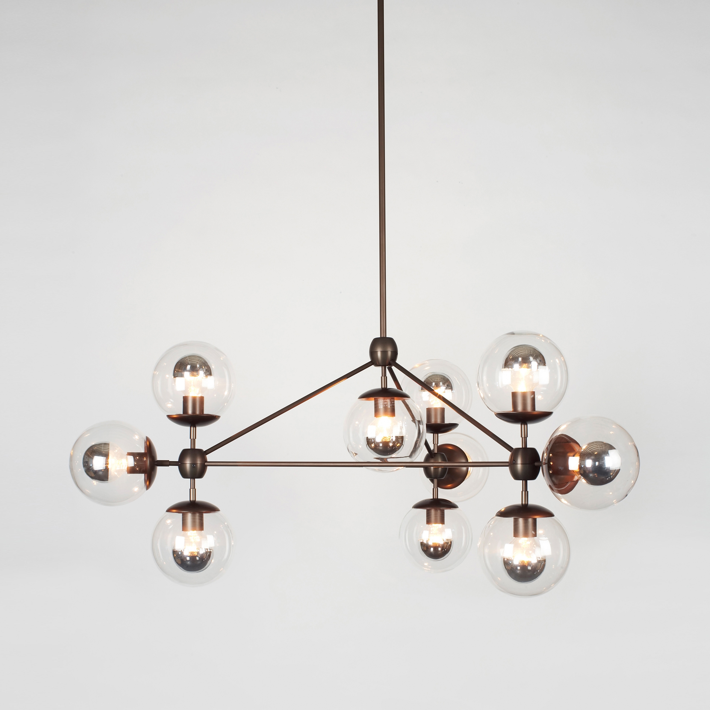 Display product Modo Chandelier - 3 Sided, 10 Globes (Bronze/Clear) from manufacturer Roll & Hill