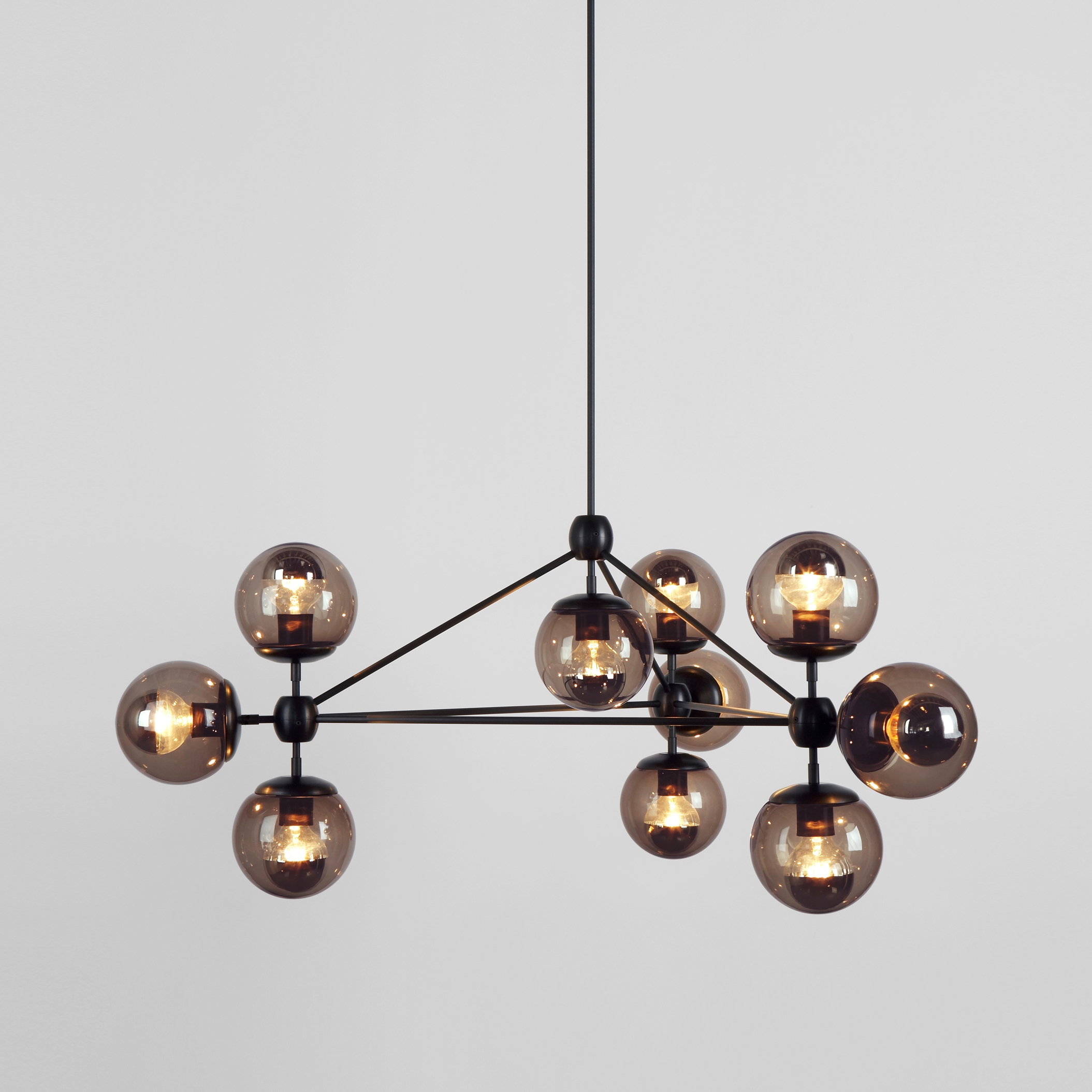 Modo Chandelier - 3 Sided, 10 Globes (Black/Smoke)