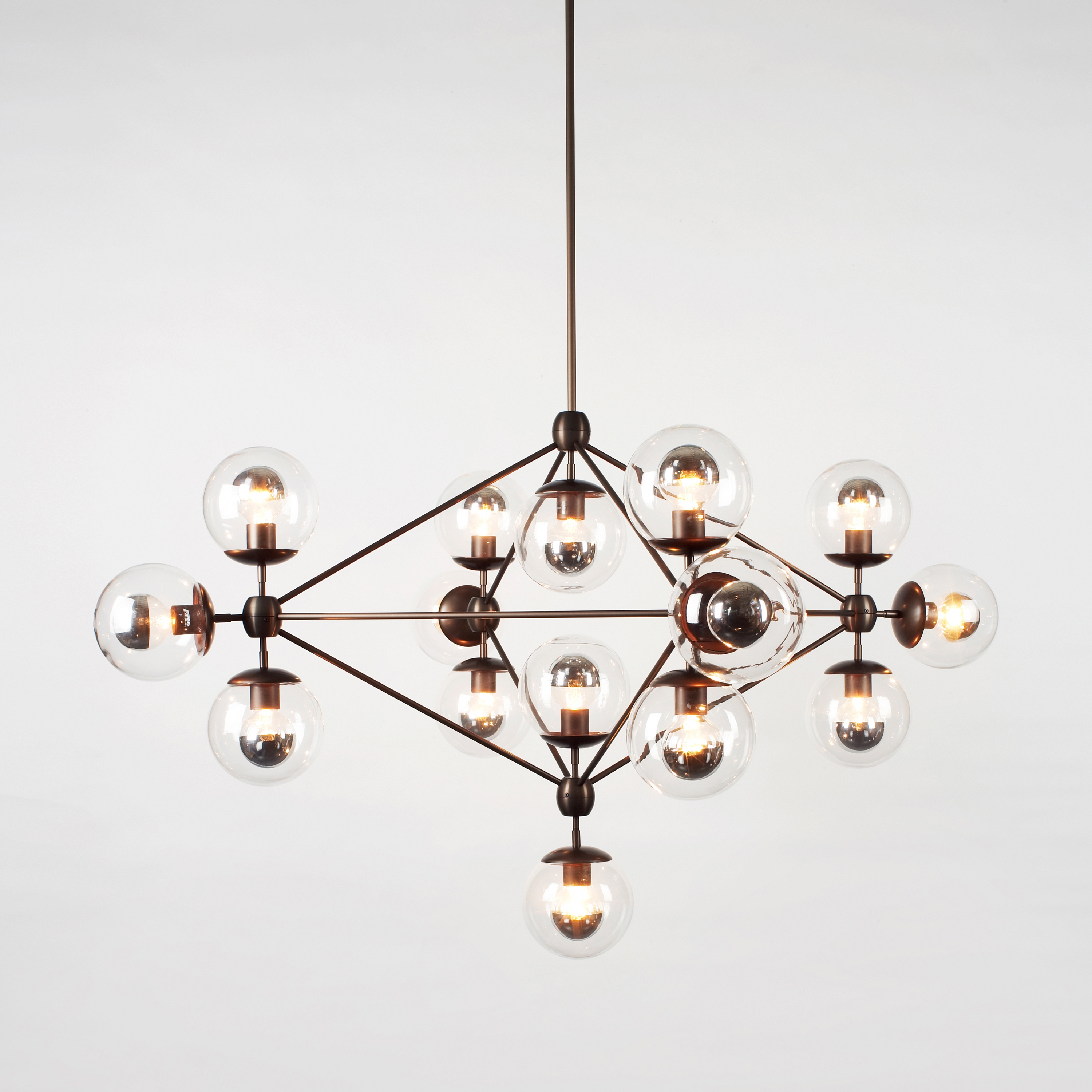 Modo Chandelier - 4 Sided, 15 Globes (Bronze/Clear)