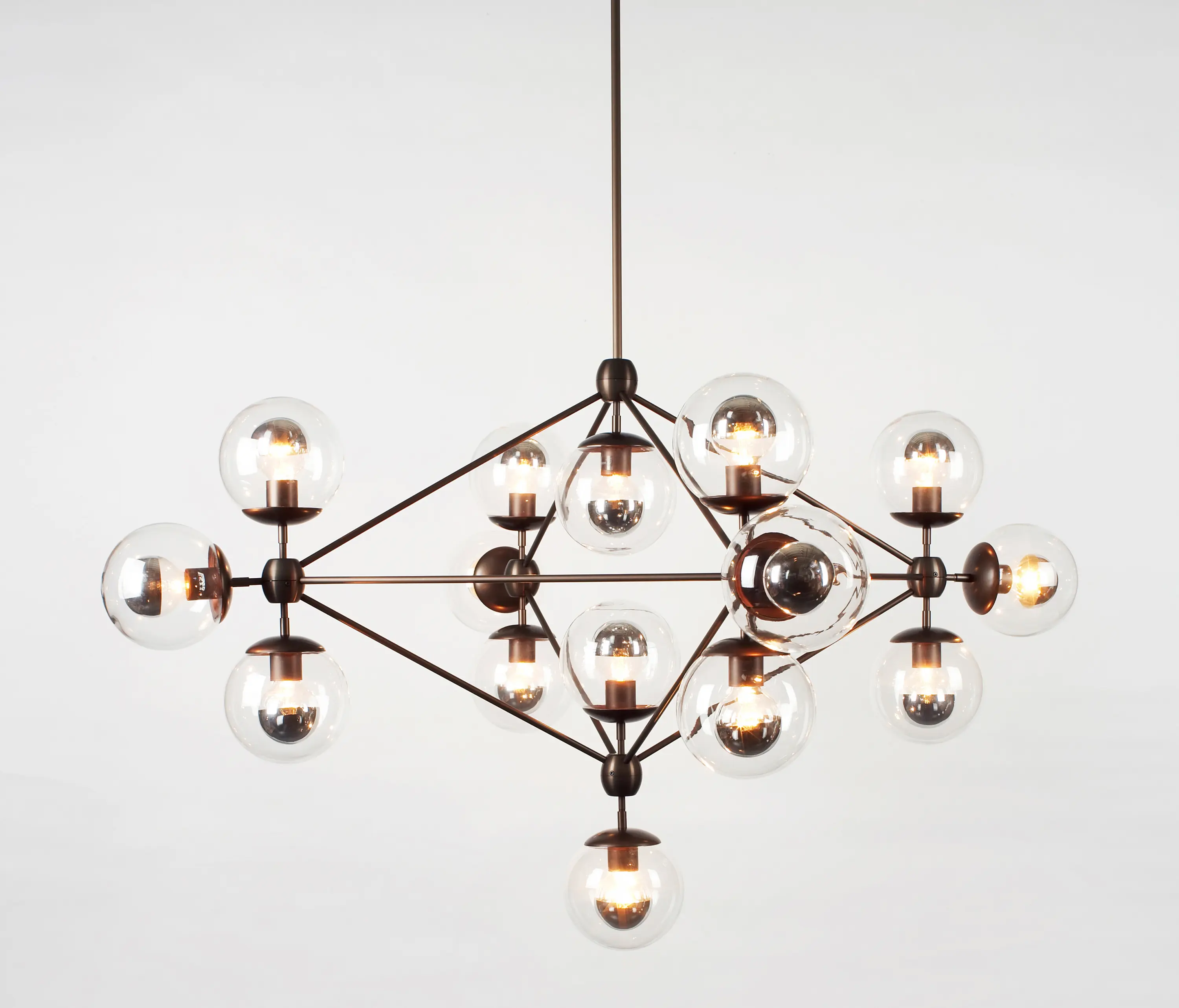 Roll & Hill - Modo Chandelier - 4 Sided, 15 Globes (Bronze/Clear)