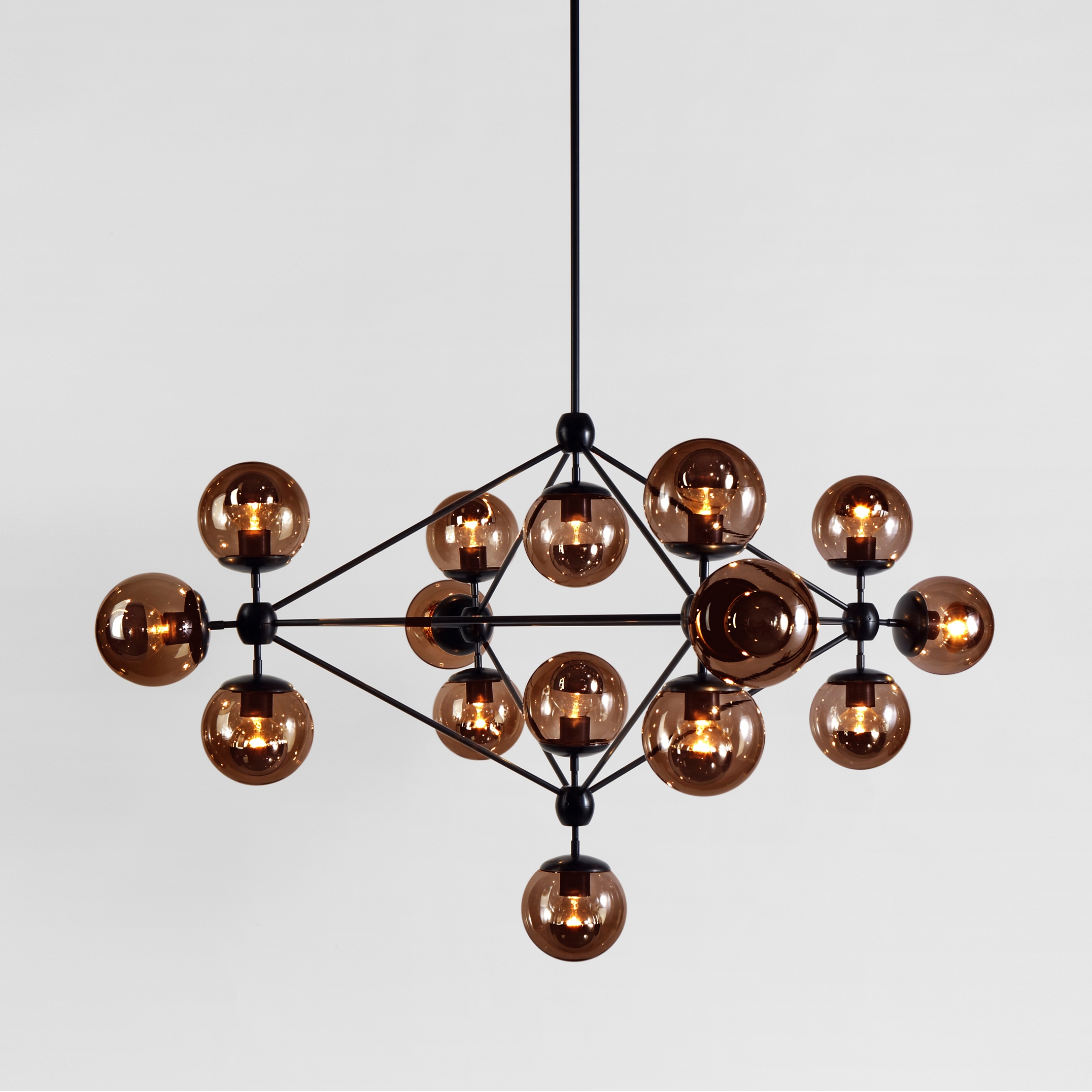 Modo Chandelier - 4 Sided, 15 Globes (Black/Smoke)