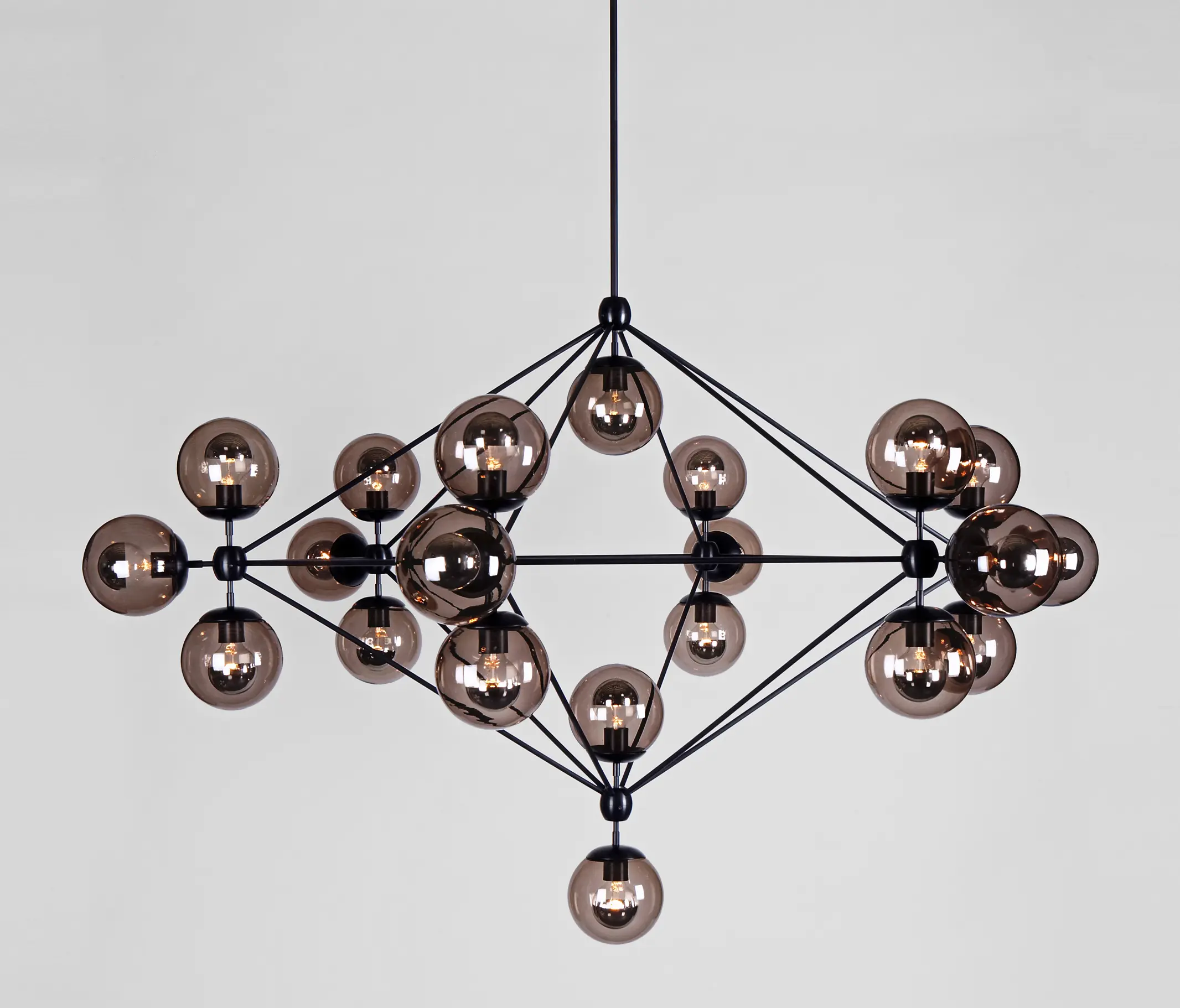 Roll & Hill - Modo Chandelier - 6 Sided, 21 Globes (Black/Smoke)