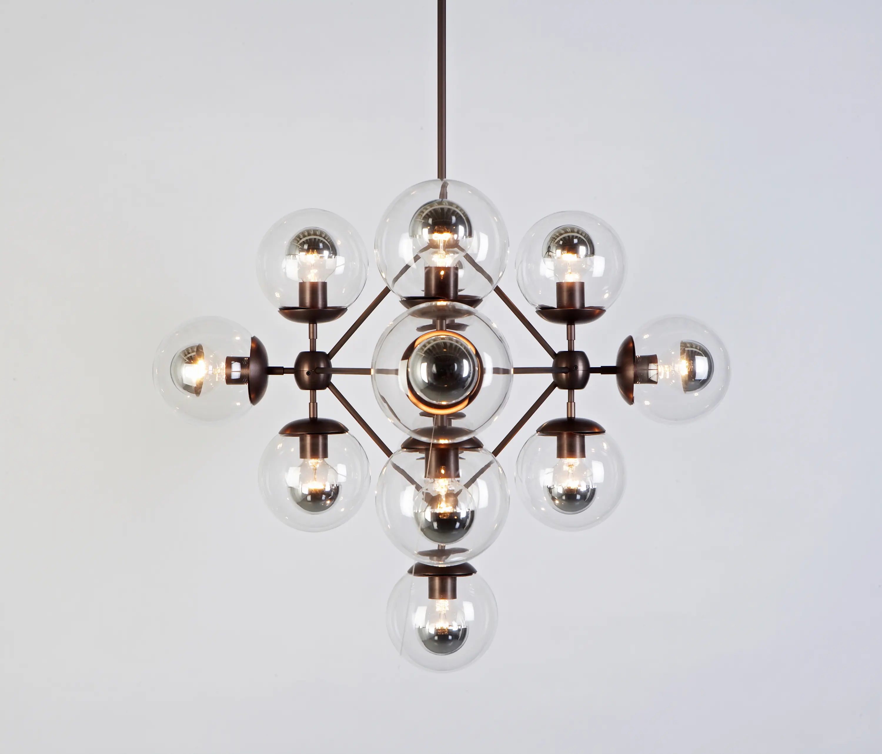 Roll & Hill - Modo Chandelier - Diamond, 13 Globes (Bronze/Clear)