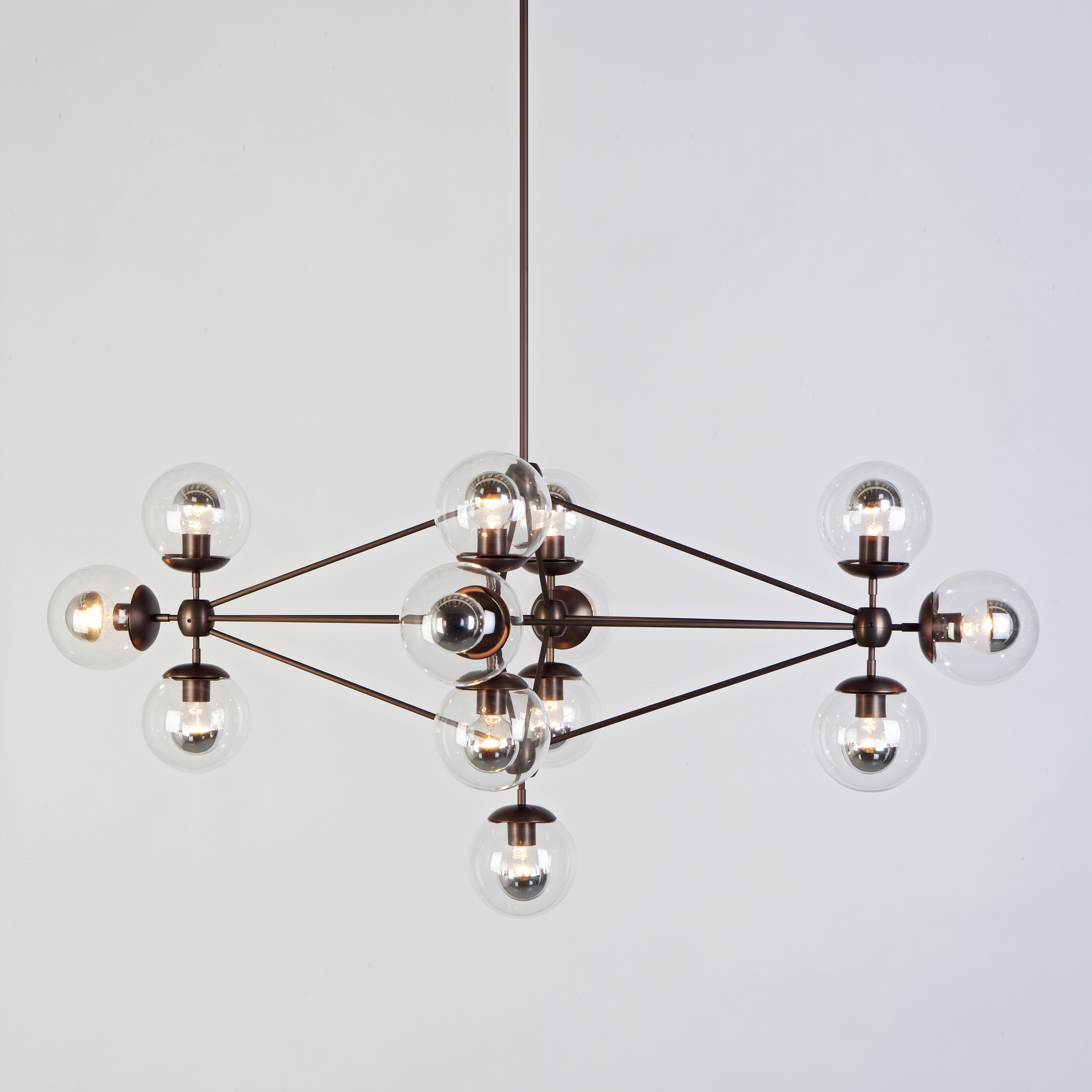 Display product Modo Chandelier - Diamond, 13 Globes (Bronze/Clear) from manufacturer Roll & Hill