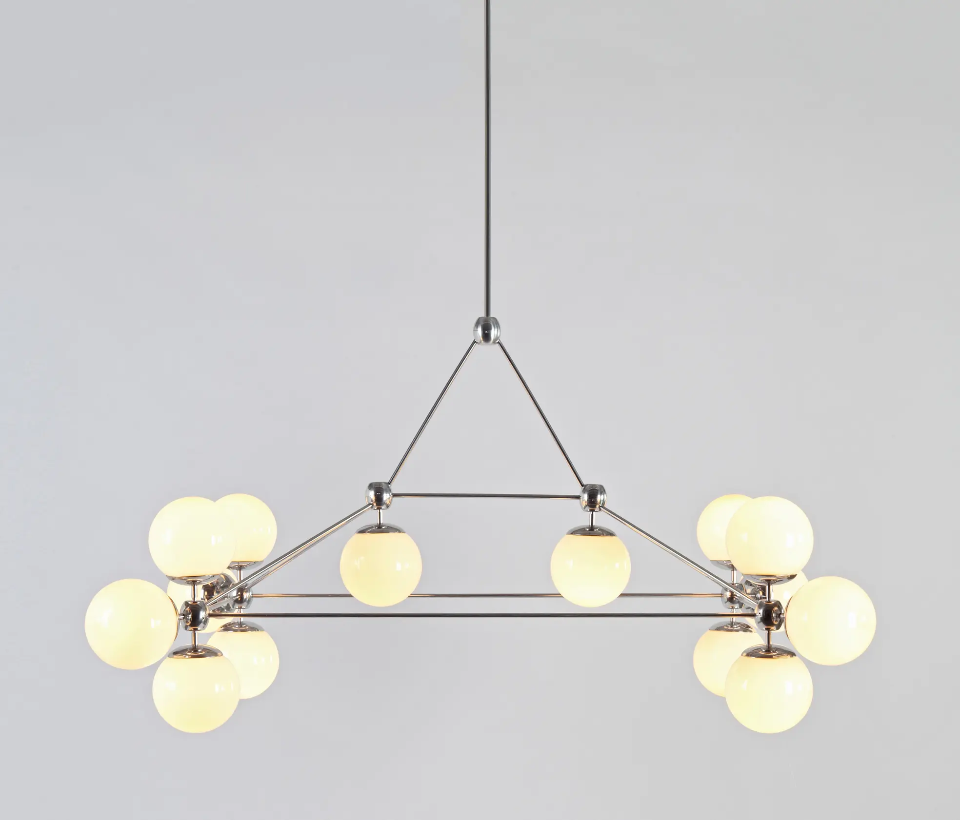 Roll & Hill - Modo Chandelier - Rectangle, 14 Globes (Polished nickel/Cream)