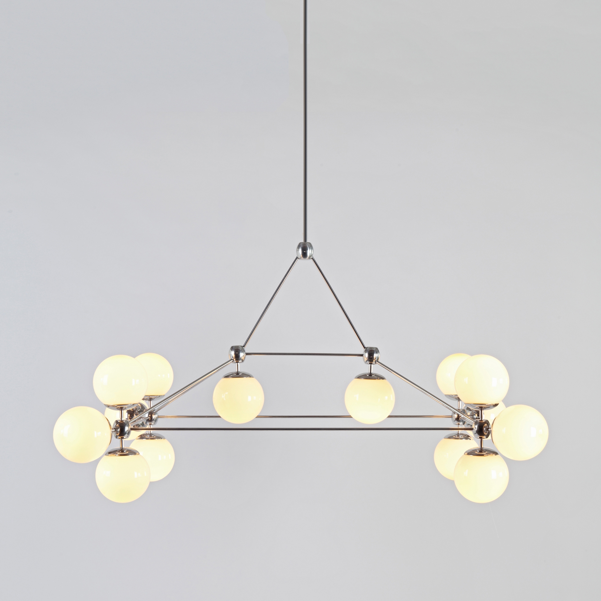 Display product Modo Chandelier - Rectangle, 14 Globes (Polished nickel/Cream) from manufacturer Roll & Hill