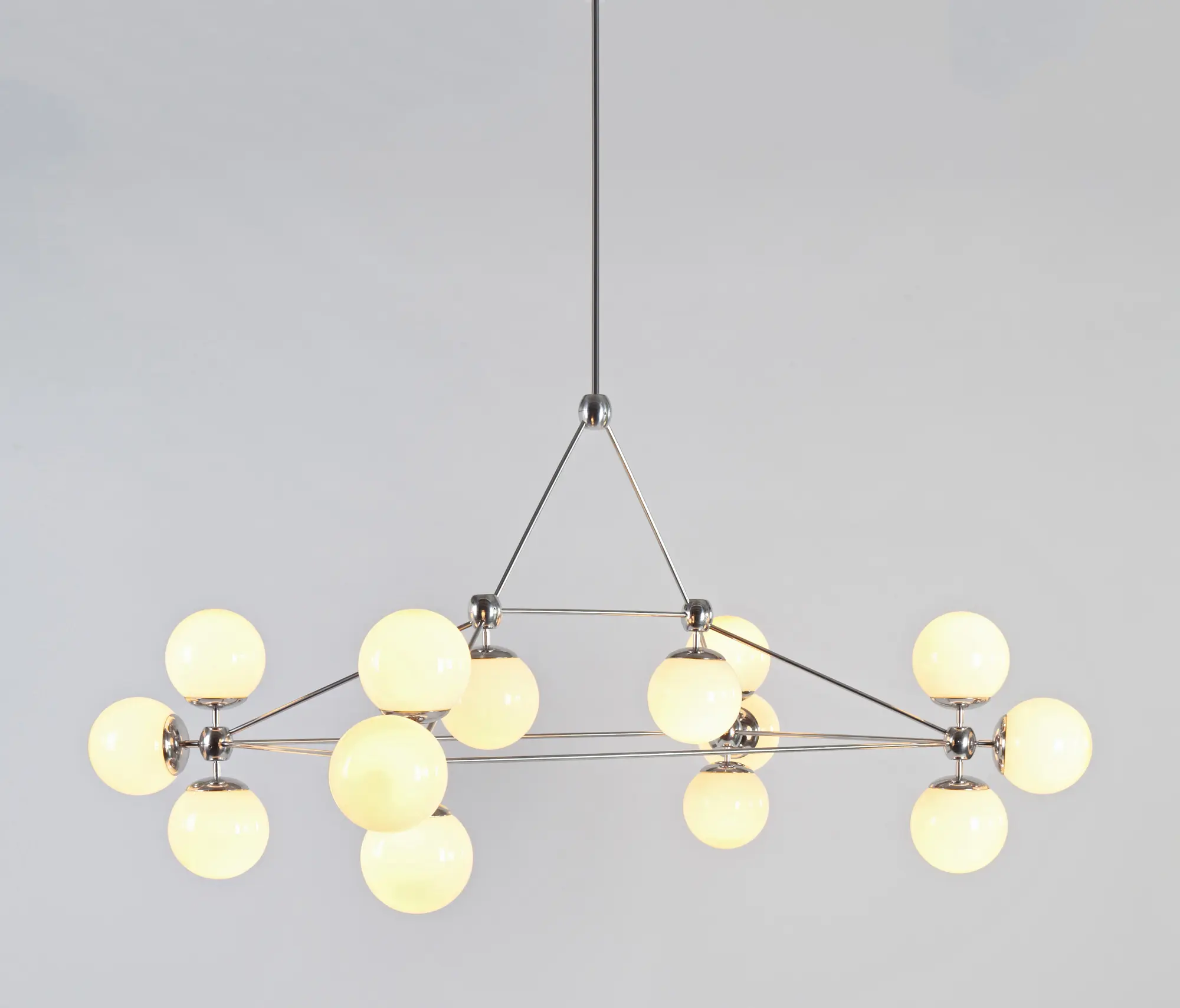 Roll & Hill - Modo Chandelier - Rectangle, 14 Globes (Polished nickel/Cream)