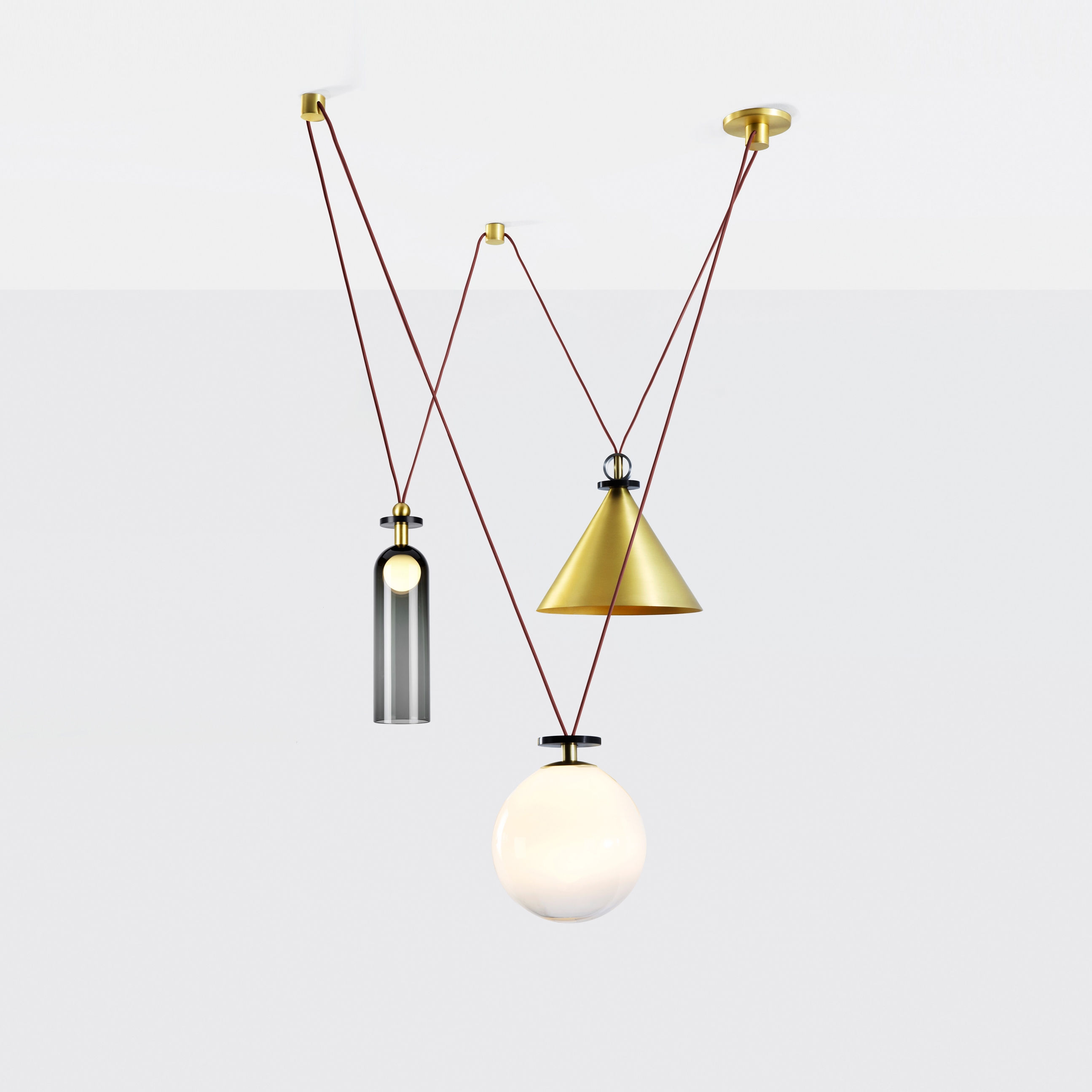 Display product Shape Up 3-Piece Chandelier (Brushed brass) from manufacturer Roll & Hill