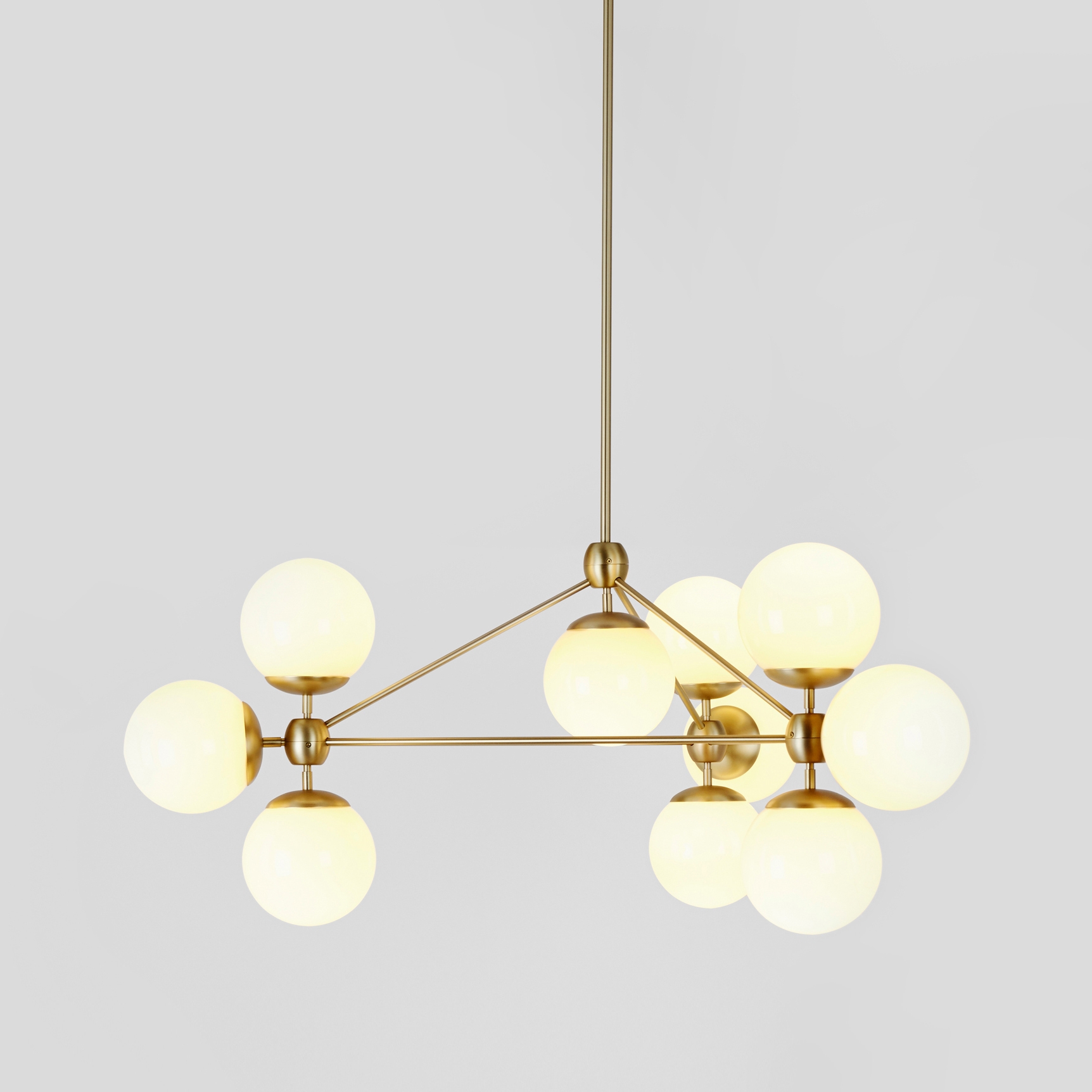 Modo Chandelier - 3 Sided, 10 Globes (Brass/Cream)