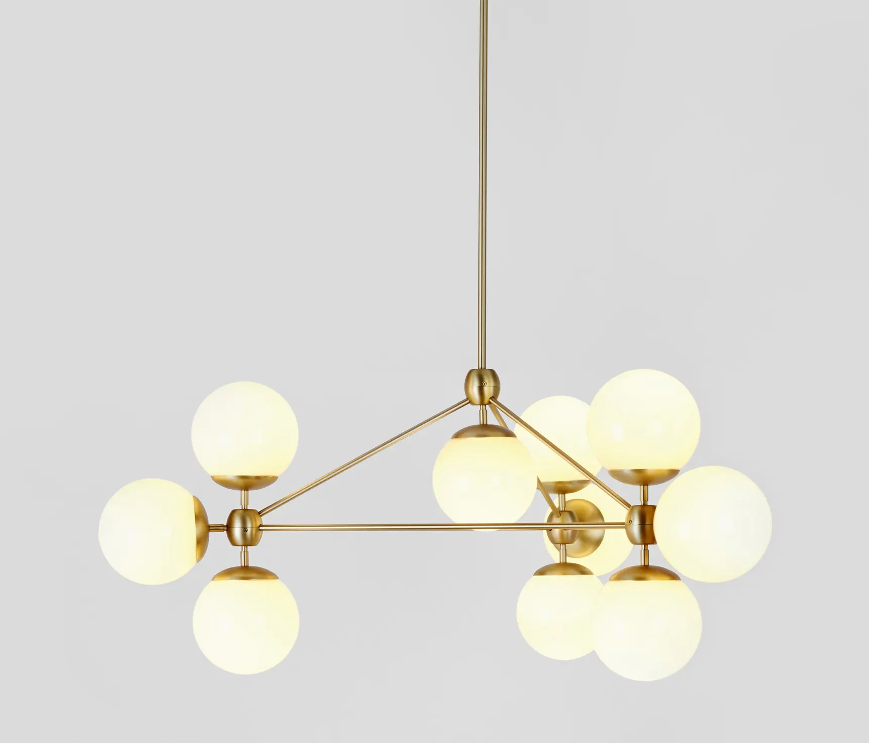 Roll & Hill - Modo Chandelier - 3 Sided, 10 Globes (Brass/Cream)