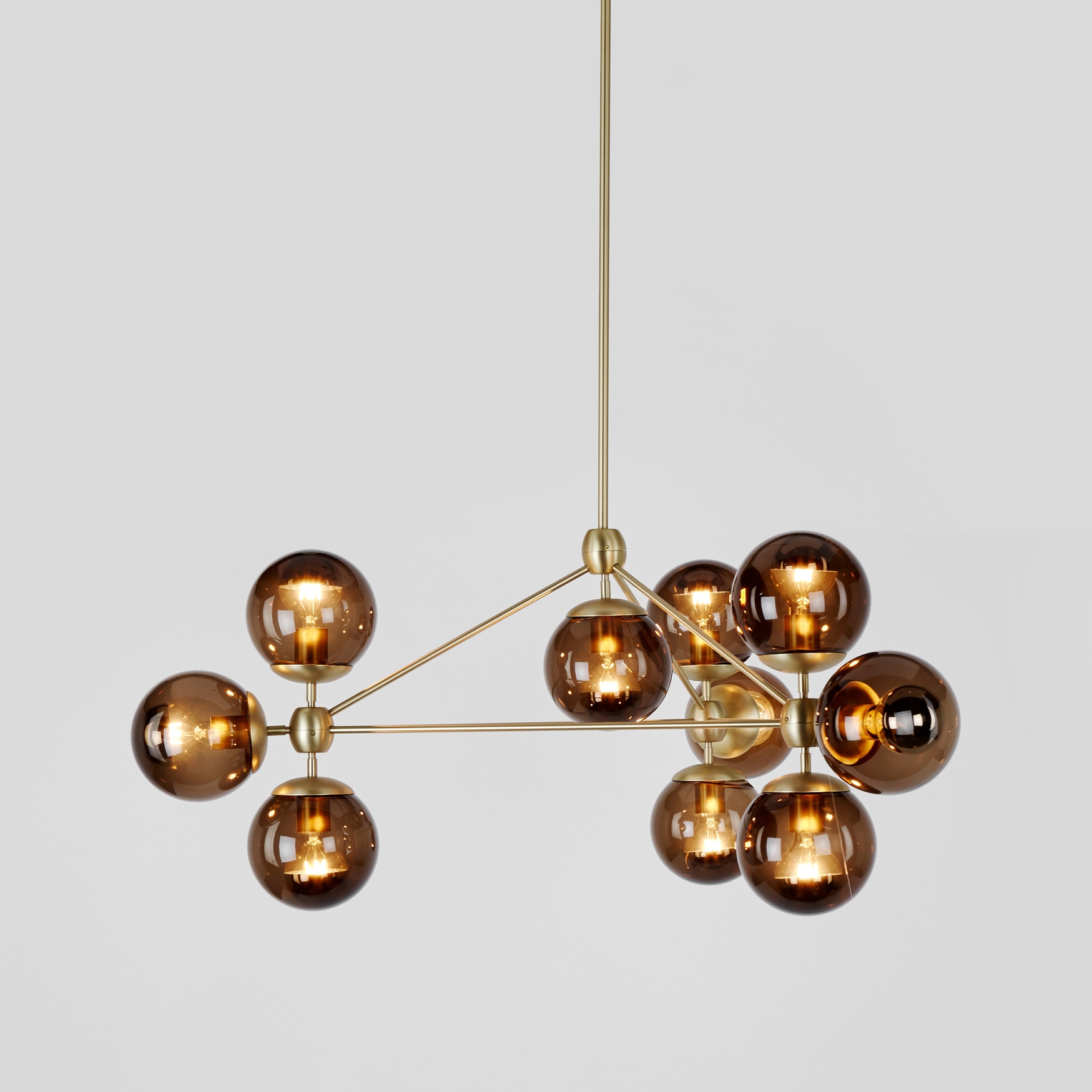 Modo Chandelier - 3 Sided, 10 Globes (Brass/Smoke)