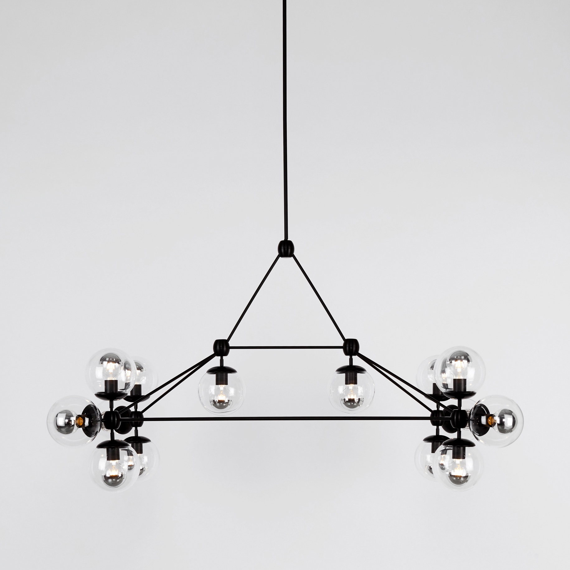 Modo Chandelier - Rectangle, 14 Globes (Black/Clear)