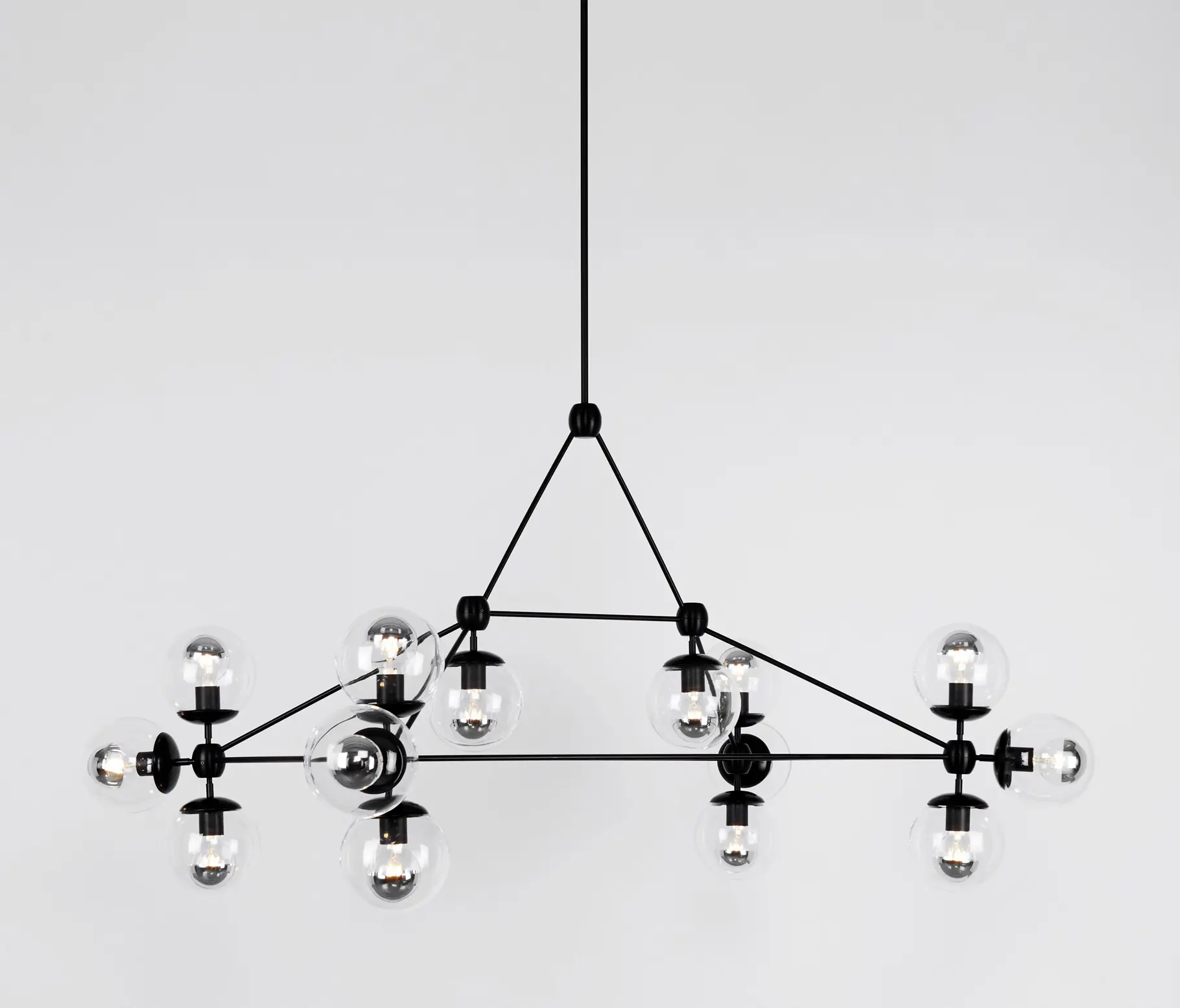 Roll & Hill - Modo Chandelier - Rectangle, 14 Globes (Black/Clear)