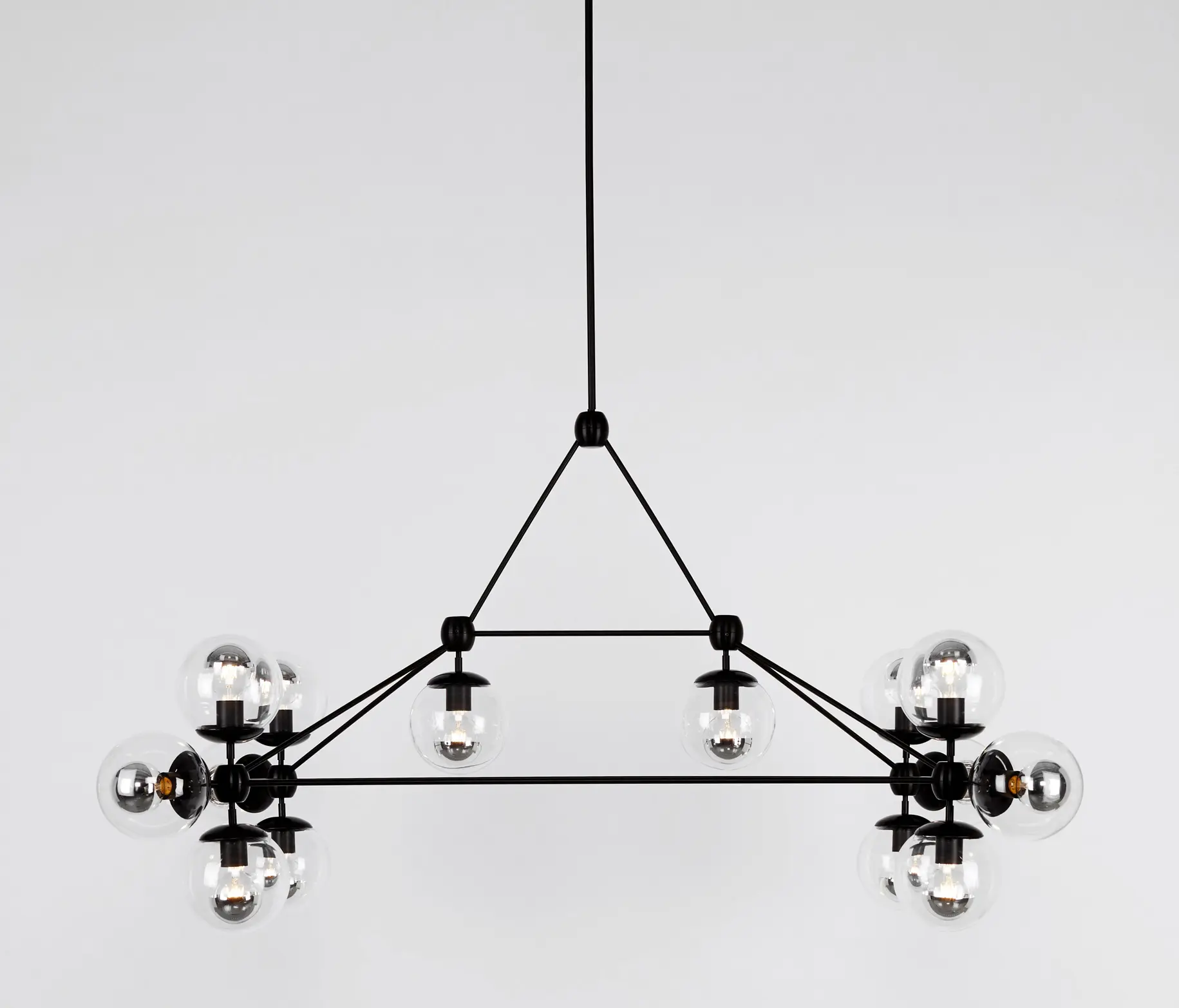 Roll & Hill - Modo Chandelier - Rectangle, 14 Globes (Black/Clear)