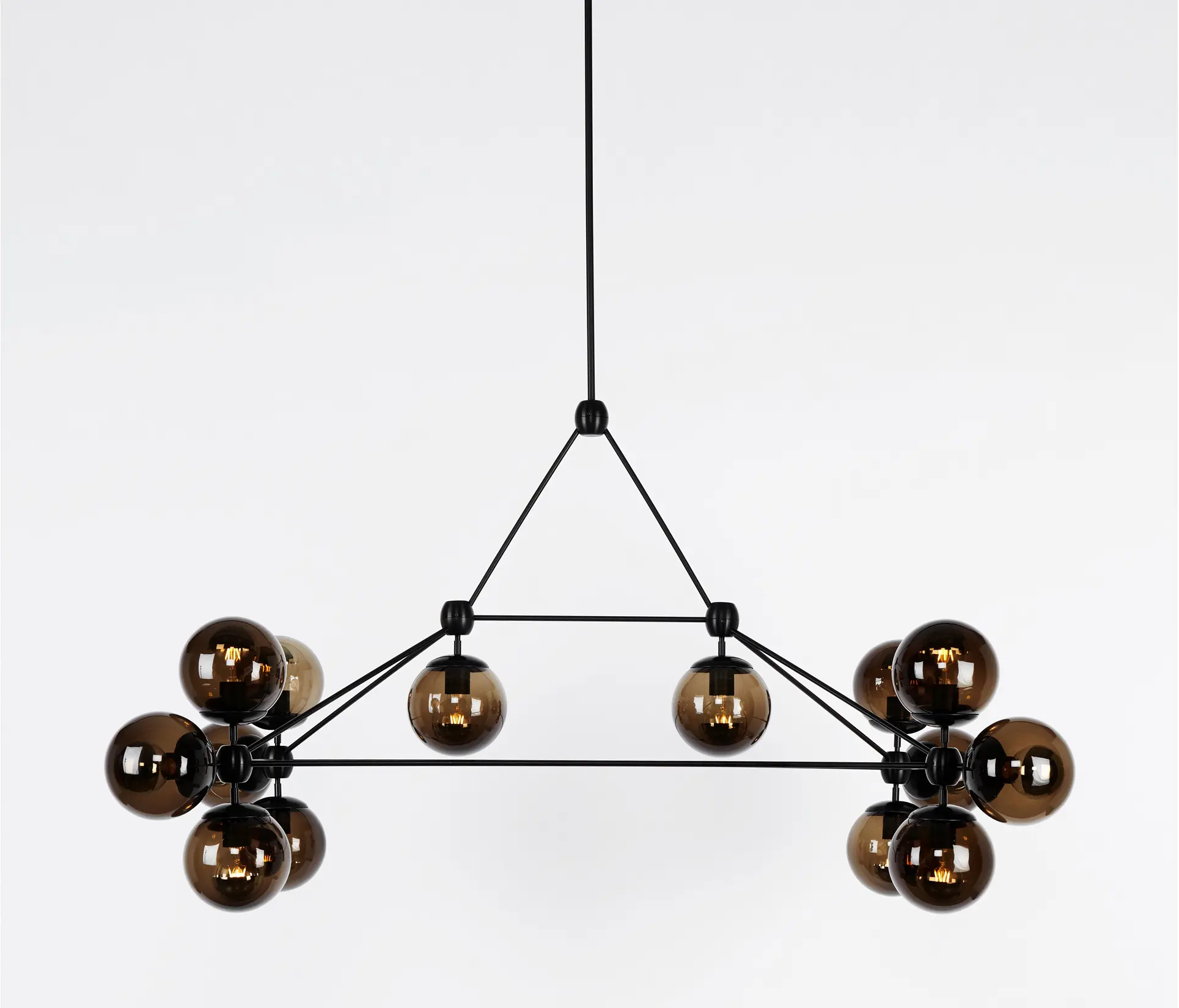Roll & Hill - Modo Chandelier - Rectangle, 14 Globes (Black/Smoke)