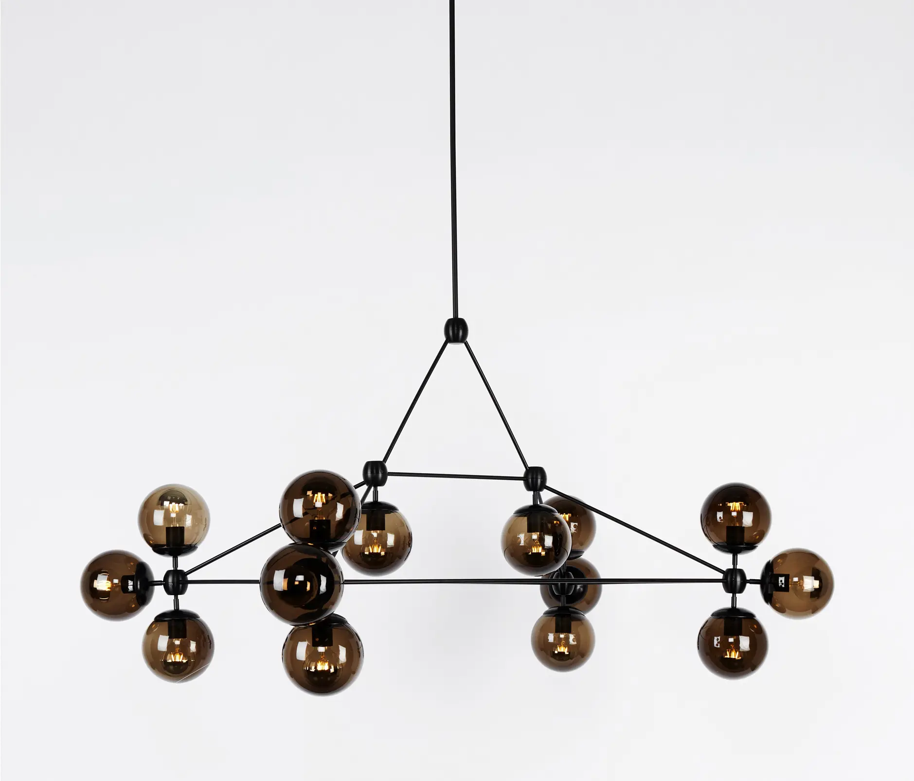 Roll & Hill - Modo Chandelier - Rectangle, 14 Globes (Black/Smoke)