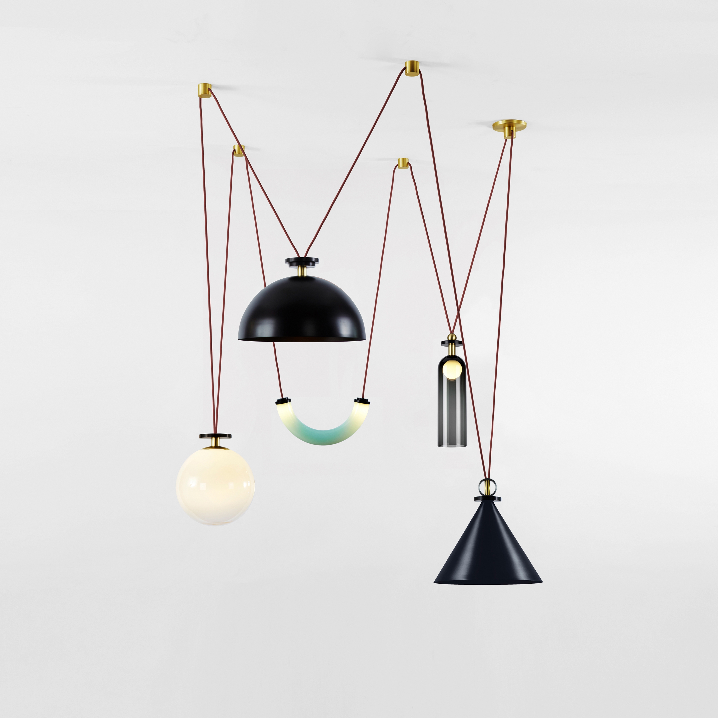 Shape Up 5-Piece Chandelier (Blackened steel cone/Blackened steel hemisphere)