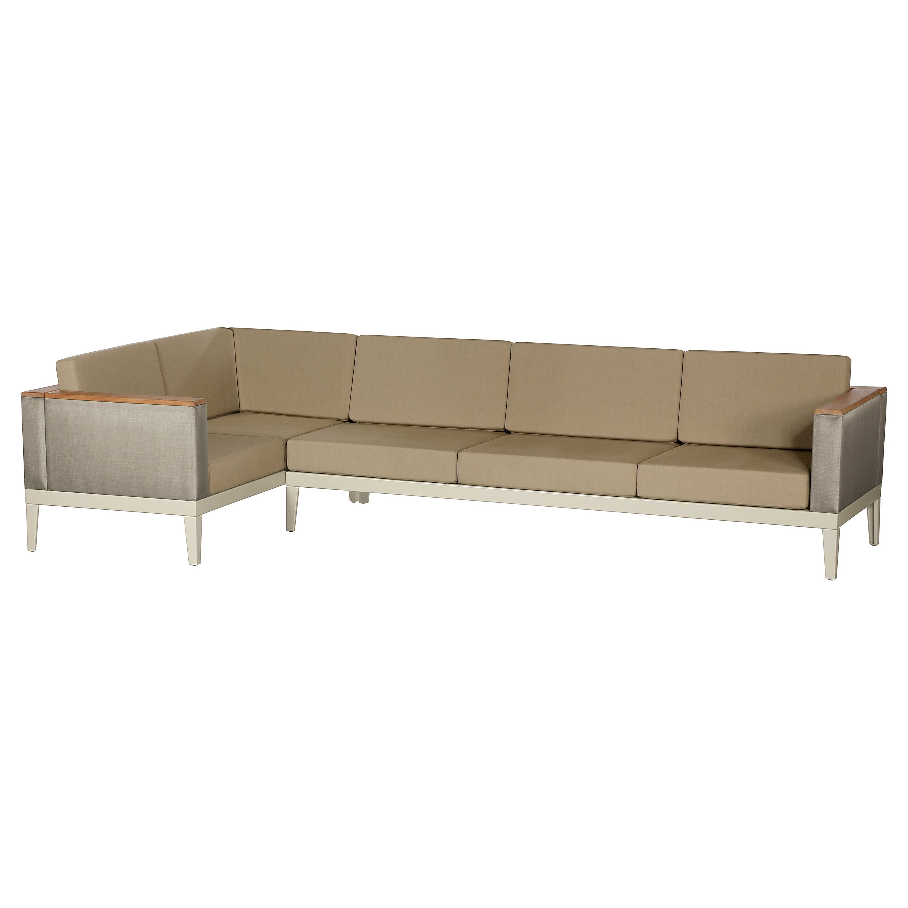 Aura Lounge Ecke 2+3 mit V-Kissen Champagne Gestell - Titanium Sling