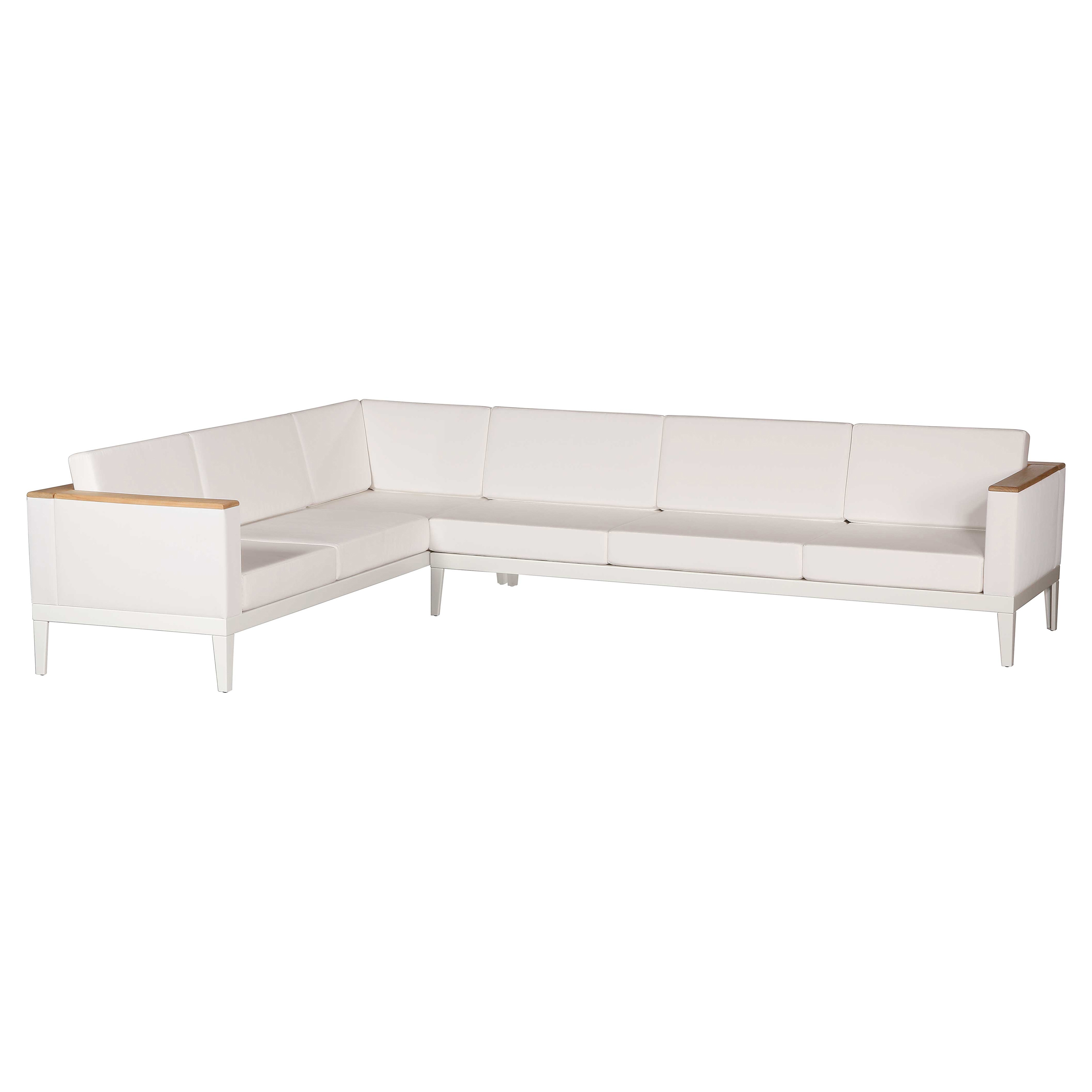 Aura Lounge Ecke 3+3 mit V-Kissen Arctic White Gestell - Pearl Sling