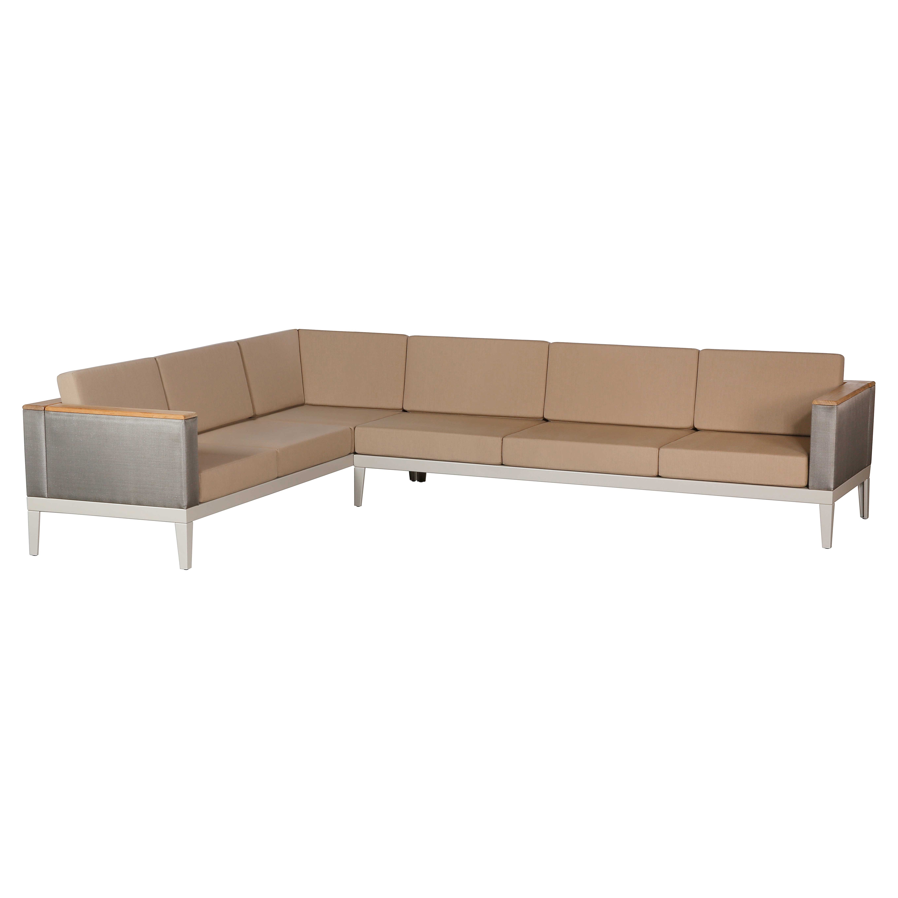Aura Lounge Ecke 3+3 mit V-Kissen Champagne Gestell - Titanium Sling