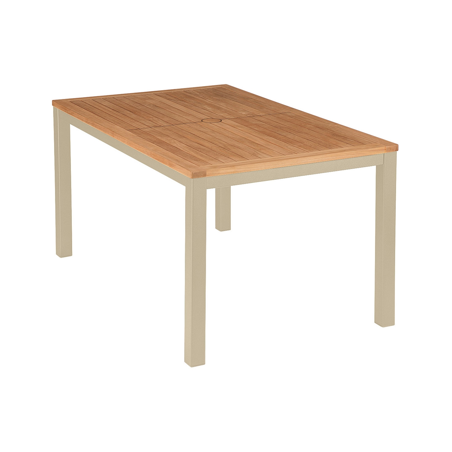 Aura Table 150 (Teak Top and Champagne Frame)