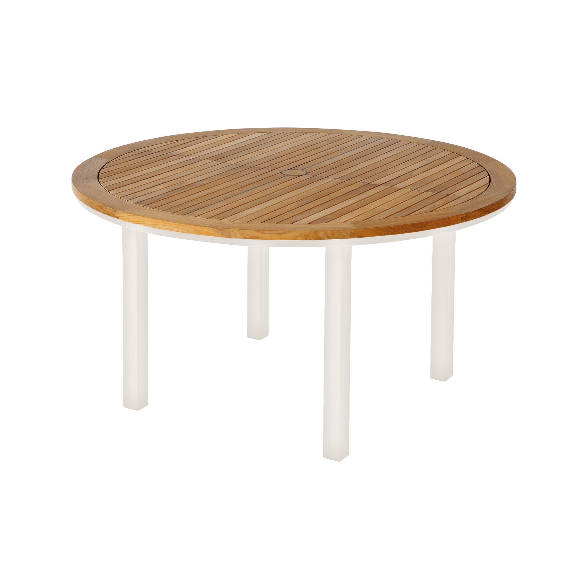 Aura Table 140 Ø Circular (Teak Top and Arctic White Frame)