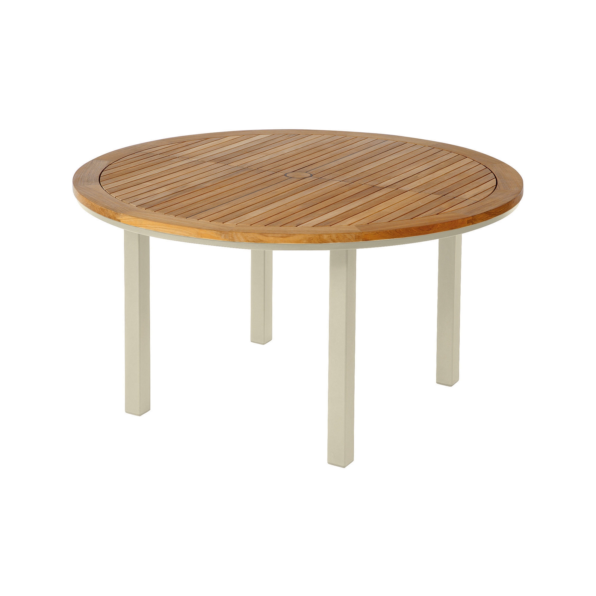 Aura Table 140 Ø Circular (Teak Top and Champagne Frame)