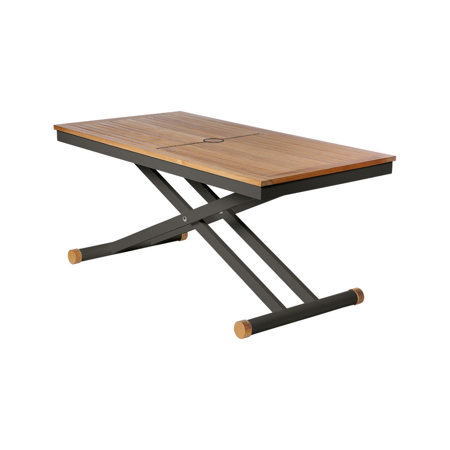 Aura Adjustable Height Table 140 Rectangular (Teak Top and Graphite Frame)