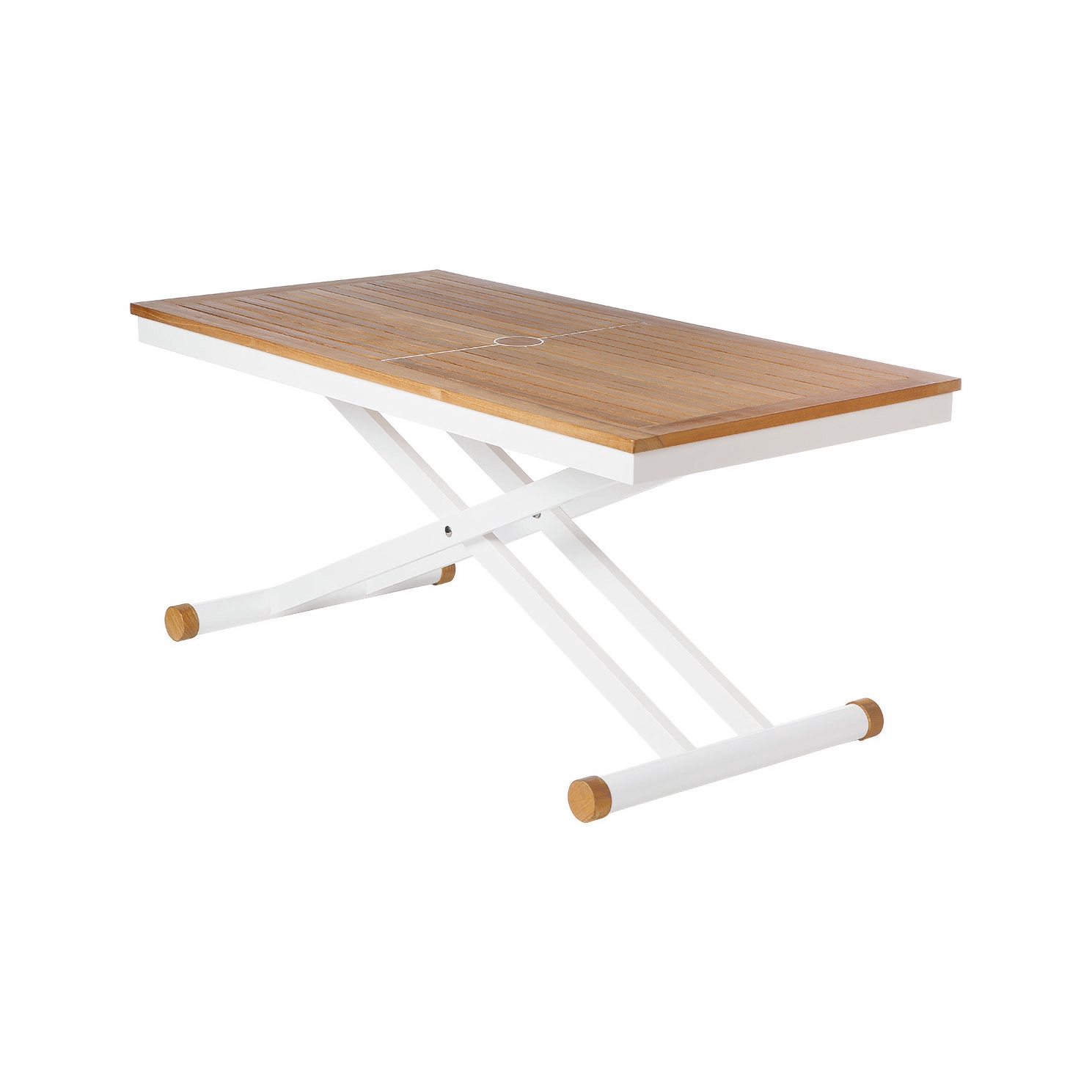 Aura Adjustable Height Table 140 Rectangular (Teak Top and Arctic White Frame)