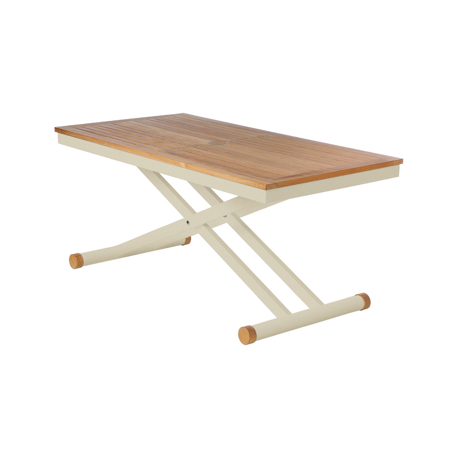 Aura Adjustable Height Table 140 Rectangular (Teak Top and Champagne Frame)
